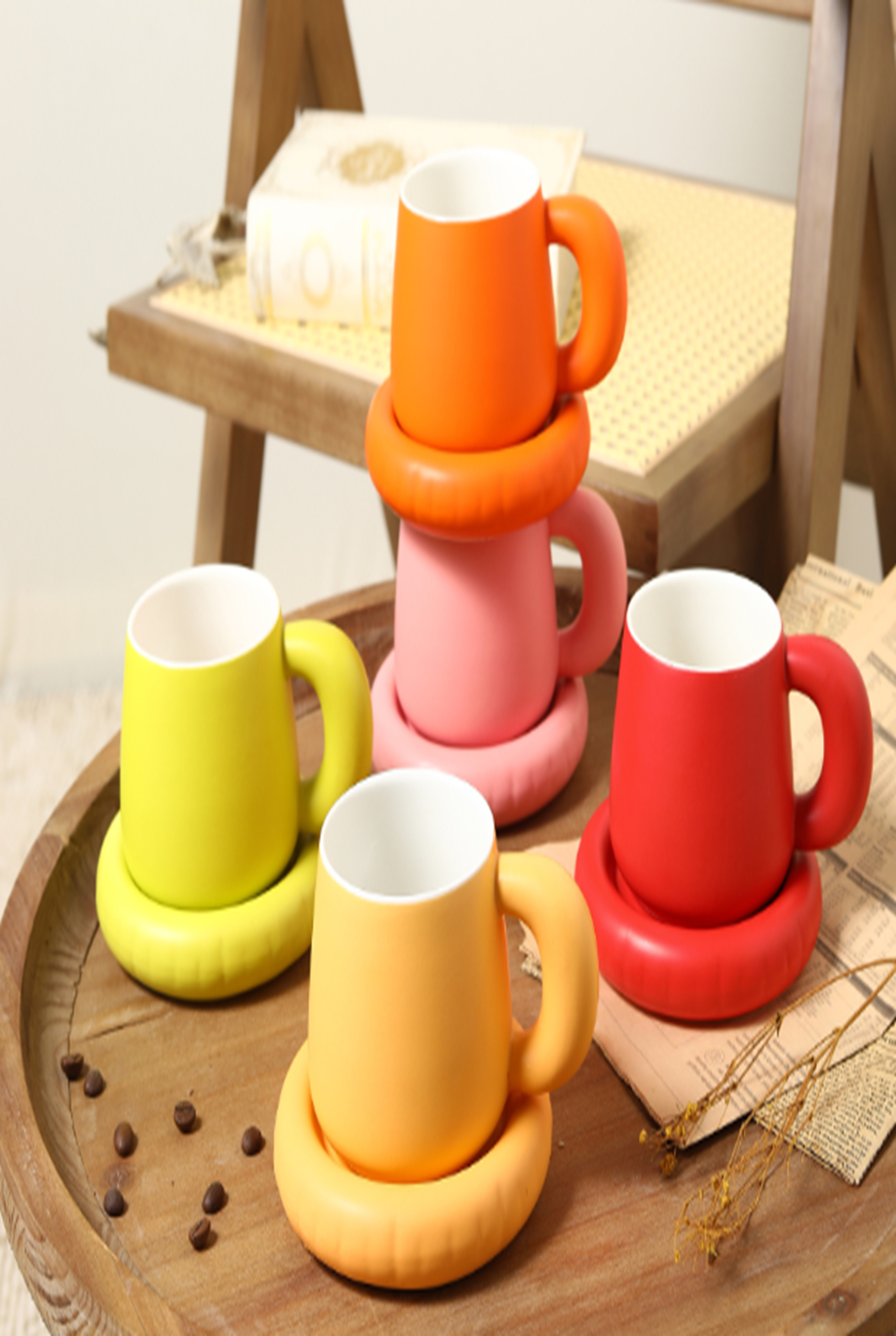 Big ear and big belly cups and plates in orange, red, yellow, ginger yellow, Klein blue, dark blue, dark green GM128