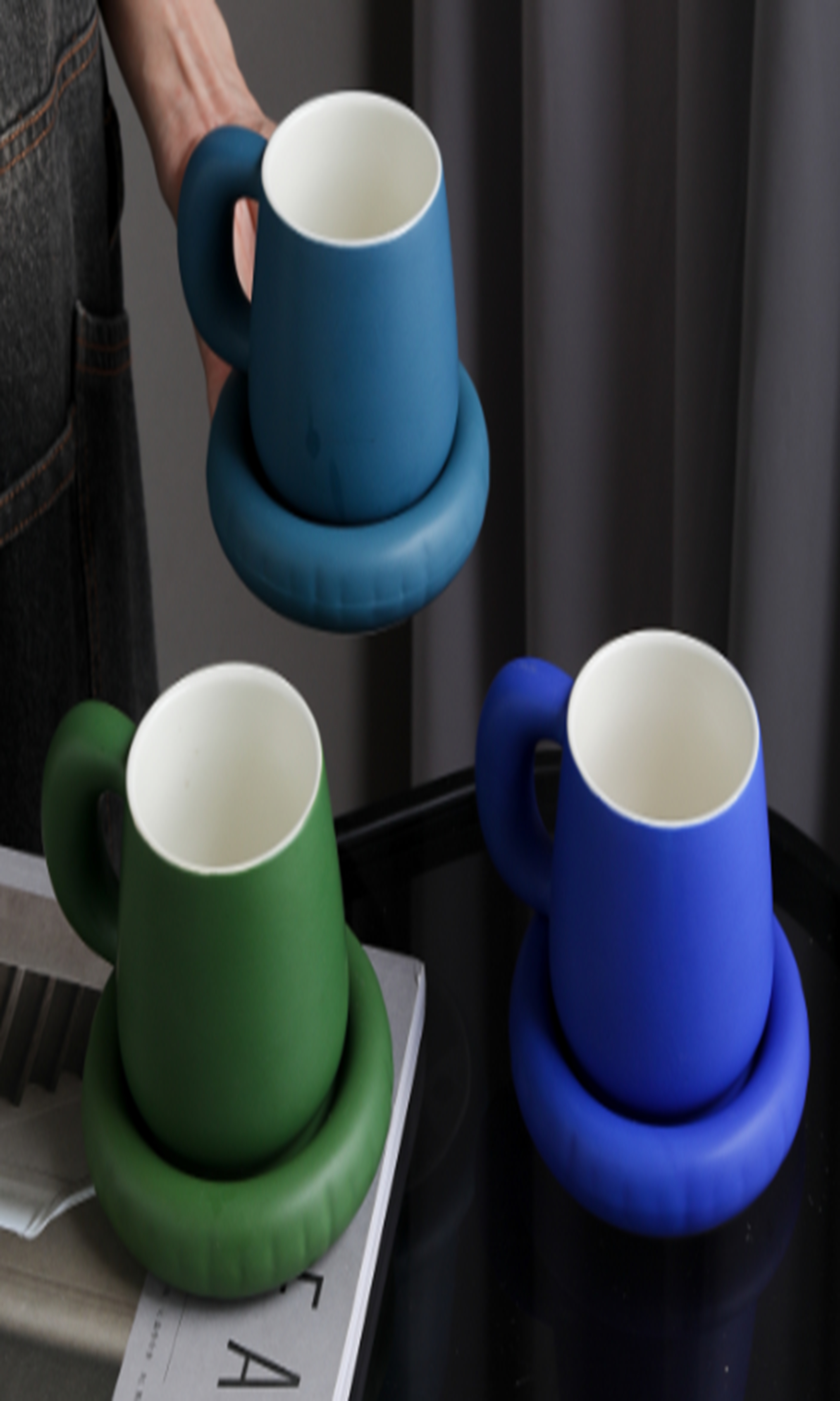 Big ear and big belly cups and plates in orange, red, yellow, ginger yellow, Klein blue, dark blue, dark green GM128 details Picture