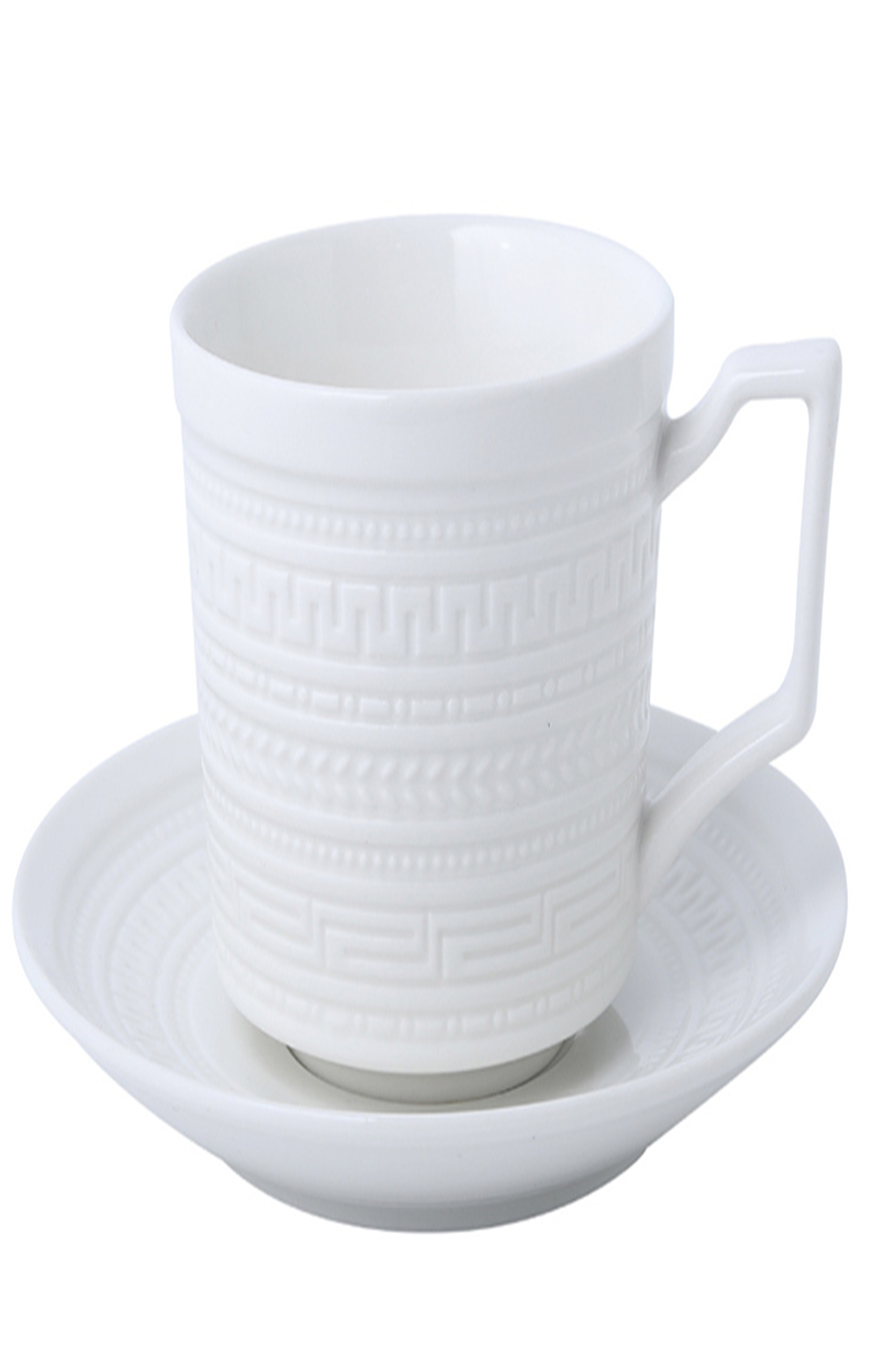 Embossed glossy white cups and plates with white glaze EP-002