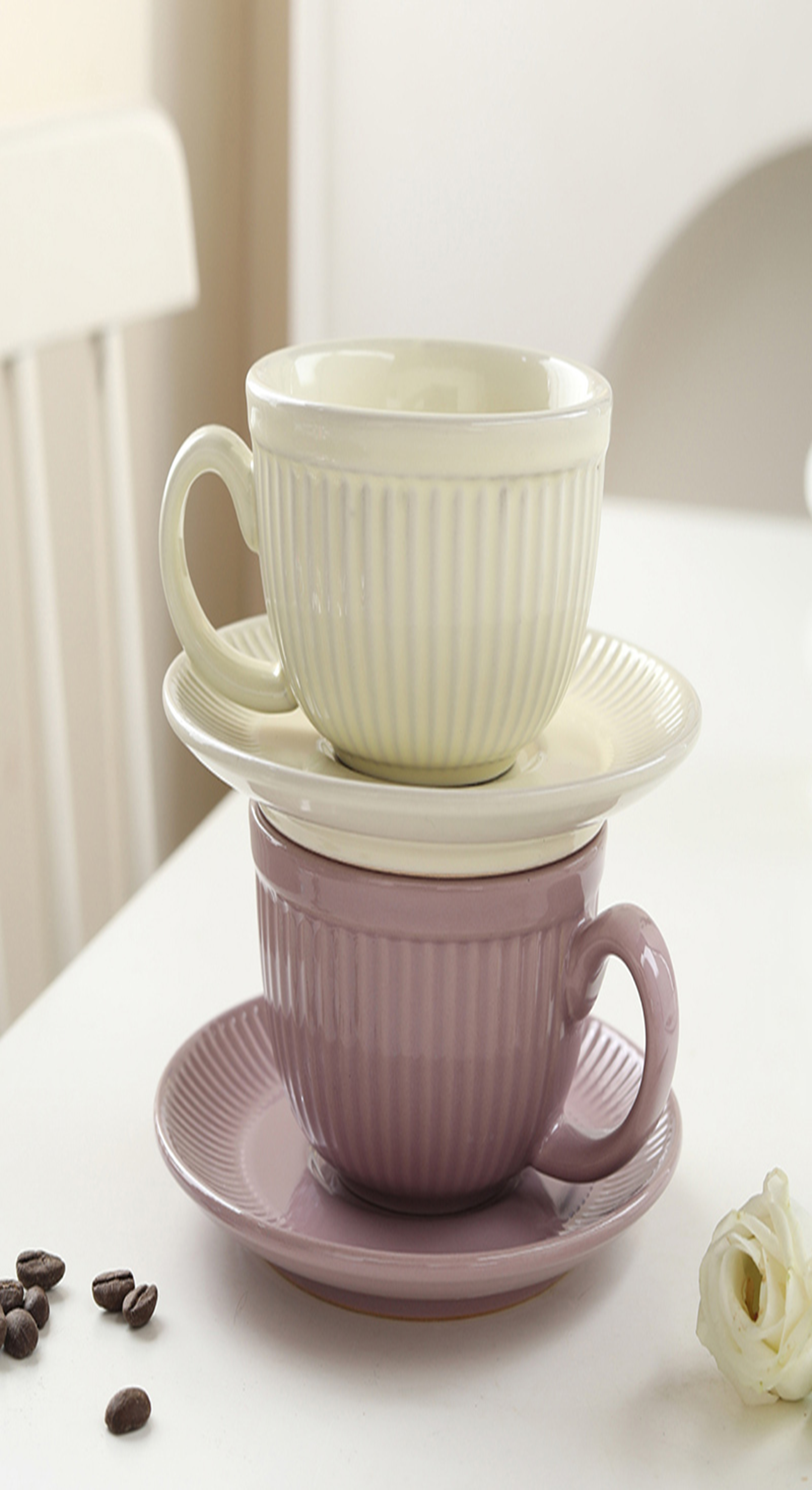 Vaso y platillo de kiju purple, beige NS-001