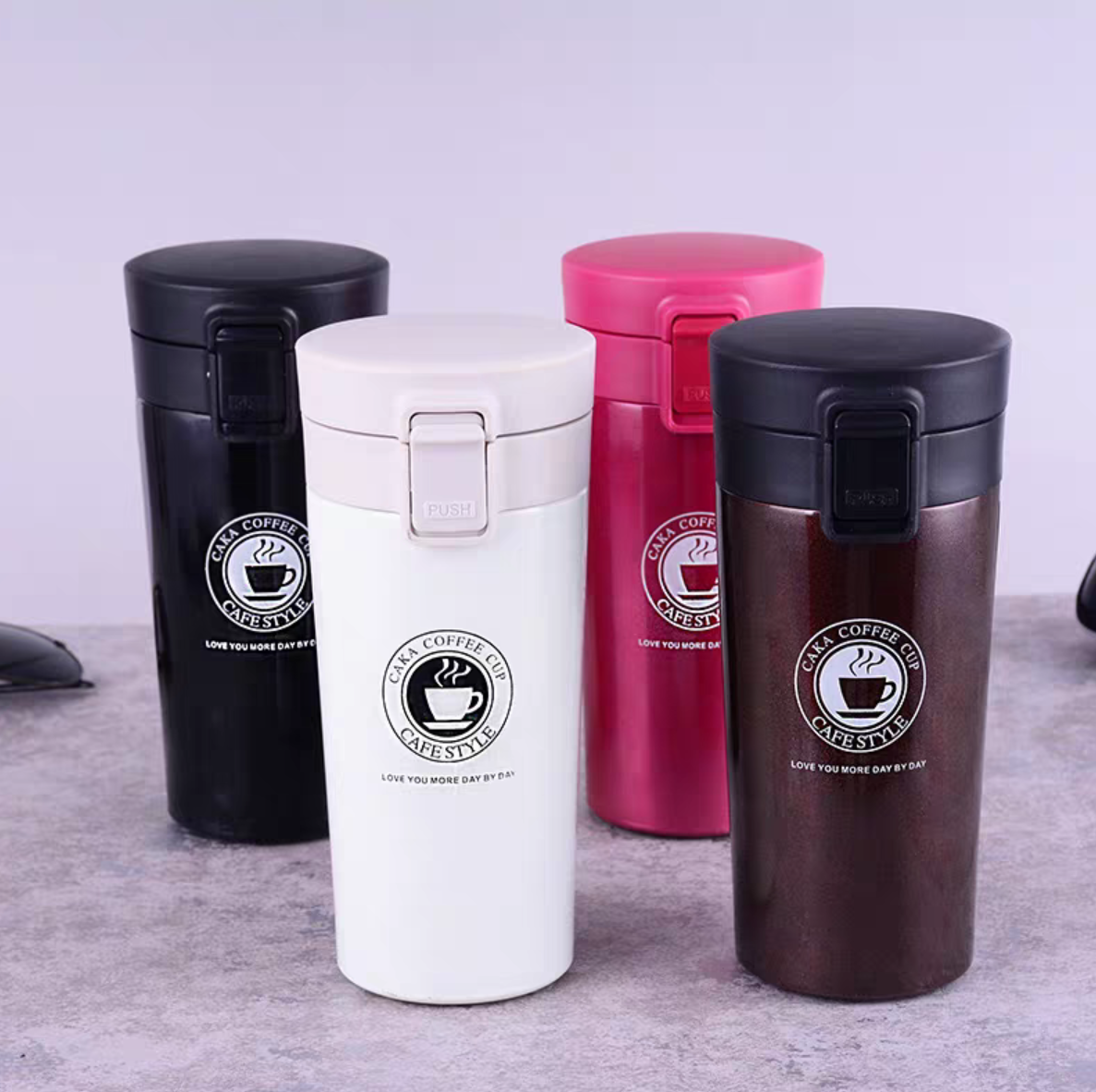 JR Generation coffee thermos cup, European-style portable cup, stainless steel couple water cup for men and women, large-capacity, popular coffee cup, black detail image 2