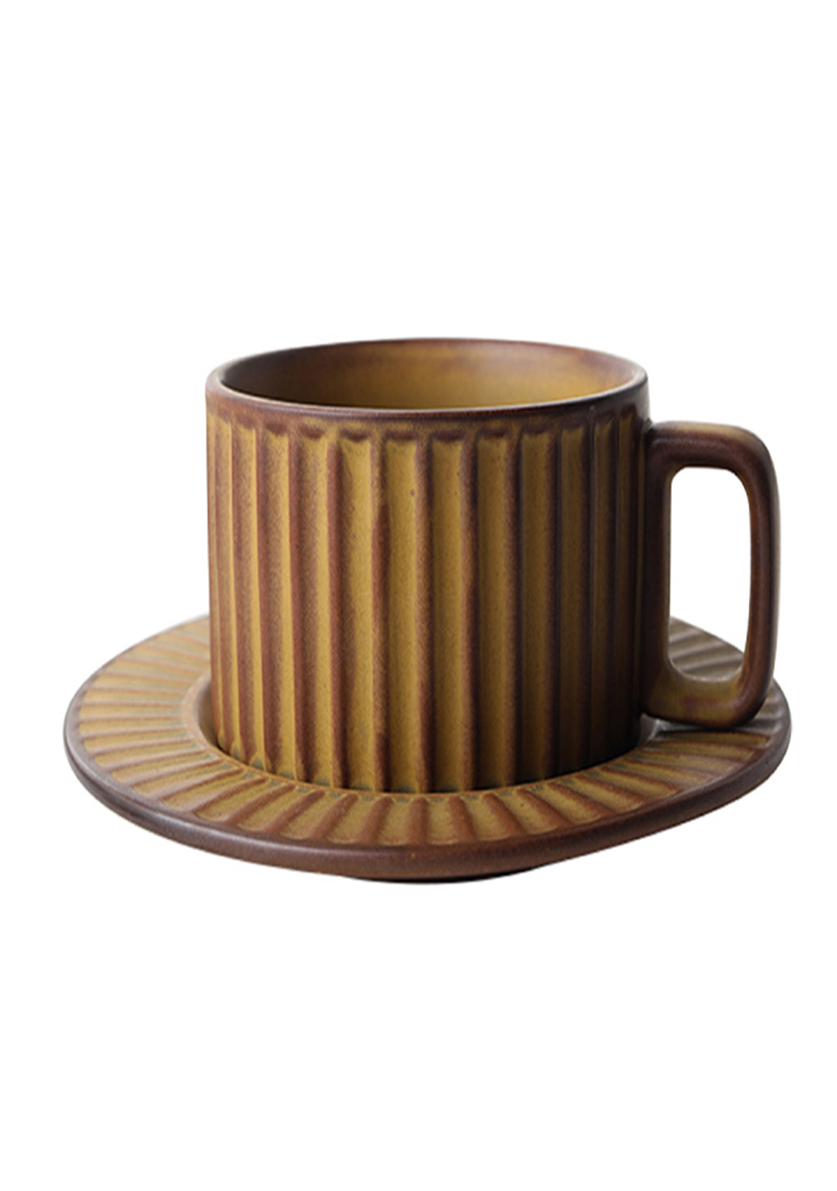 Wood-fired striped cups and saucers TTB-053