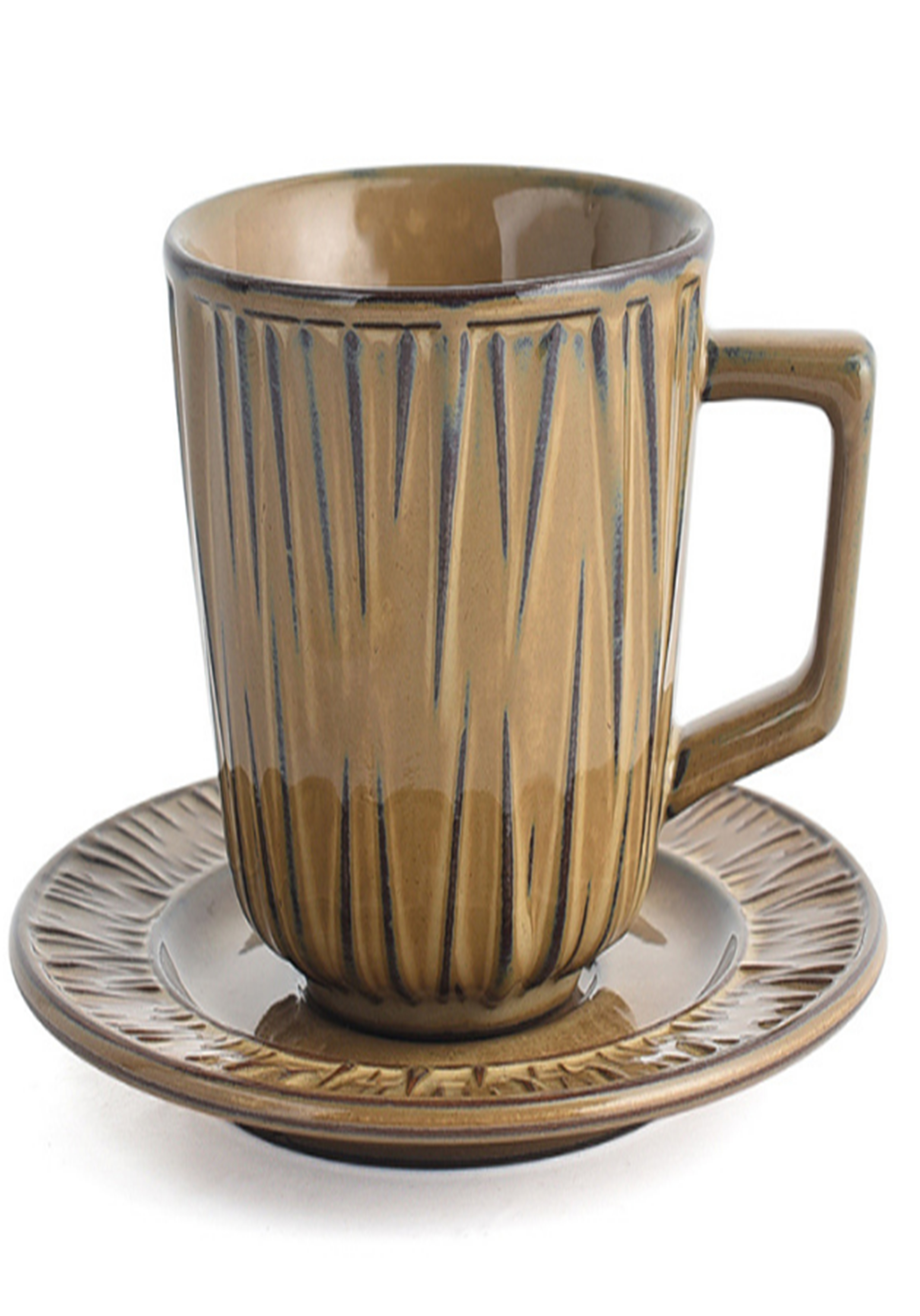 Coniferous cup and plate: fish belly white, sand brown, copper rust green, cement gray, lake green TTB-044