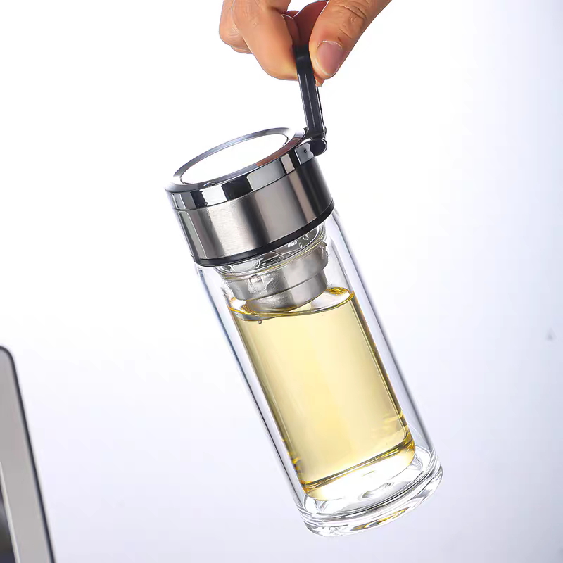 3077 high-end tea-water separation cup, double-layer glass heat-insulating tea brewing cup, men's and women's water cup, portable 360ml Specification image