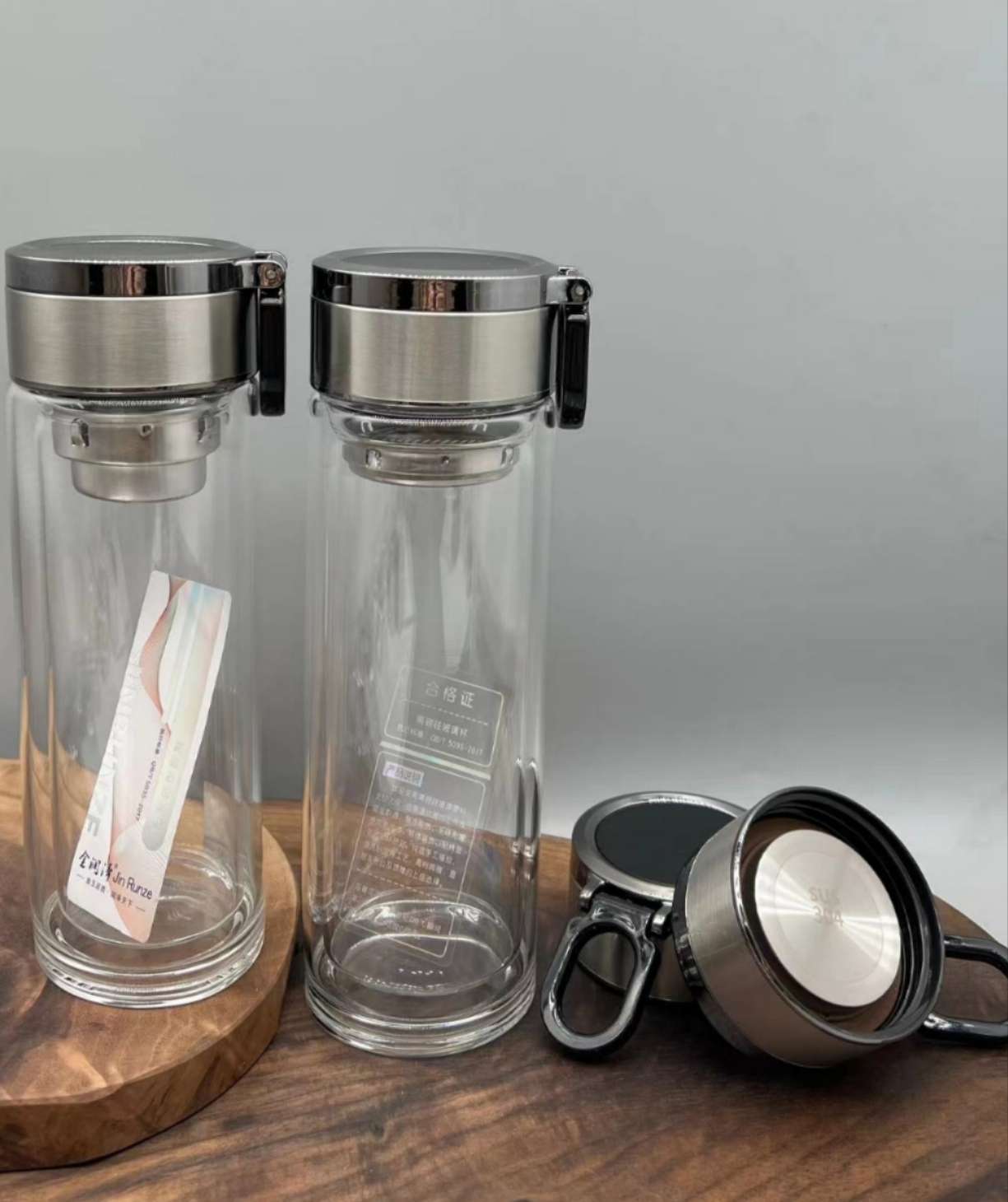 3077-360ml high-end tea-water separation cup, double-layer glass heat-insulating tea brewing cup, men's and women's water cup, portable