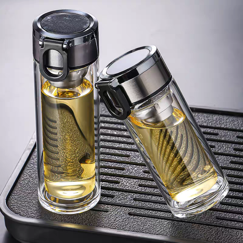 3077 high-end tea-water separation cup, double-layer glass heat-insulating tea brewing cup, men's and women's water cup, portable 360ml details Picture