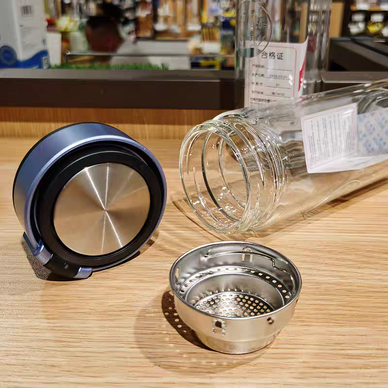 3035-300ml万象单层玻璃杯大容量便携车载茶杯带提手水杯双层高颜值家用杯子