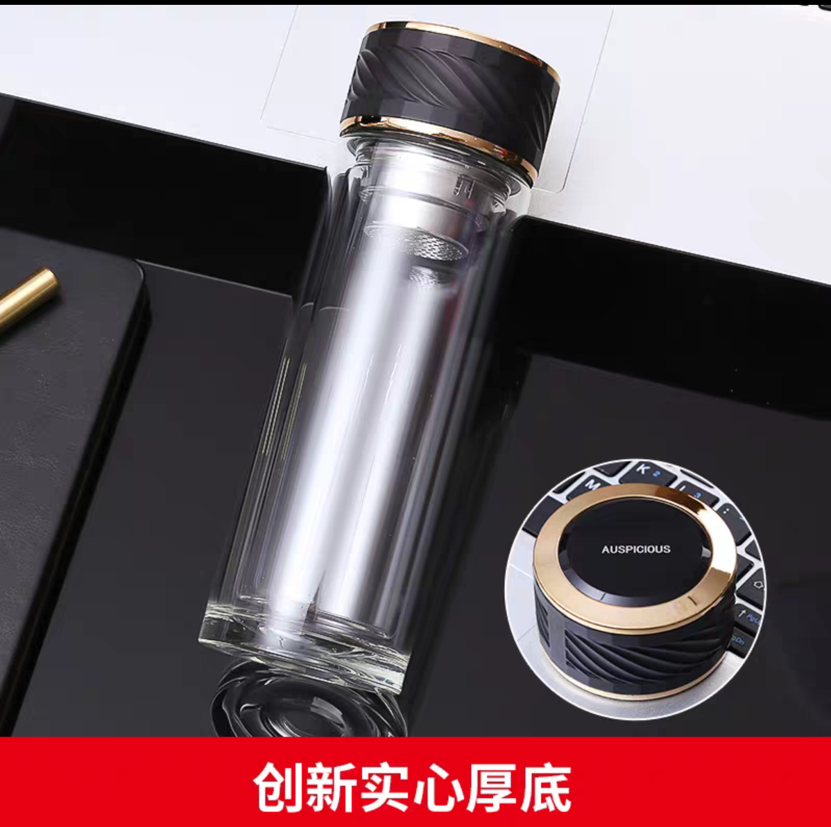 3082双层高硼硅玻璃杯大容量广告礼品办公杯防烫商务杯玻璃水杯300ml详情图3