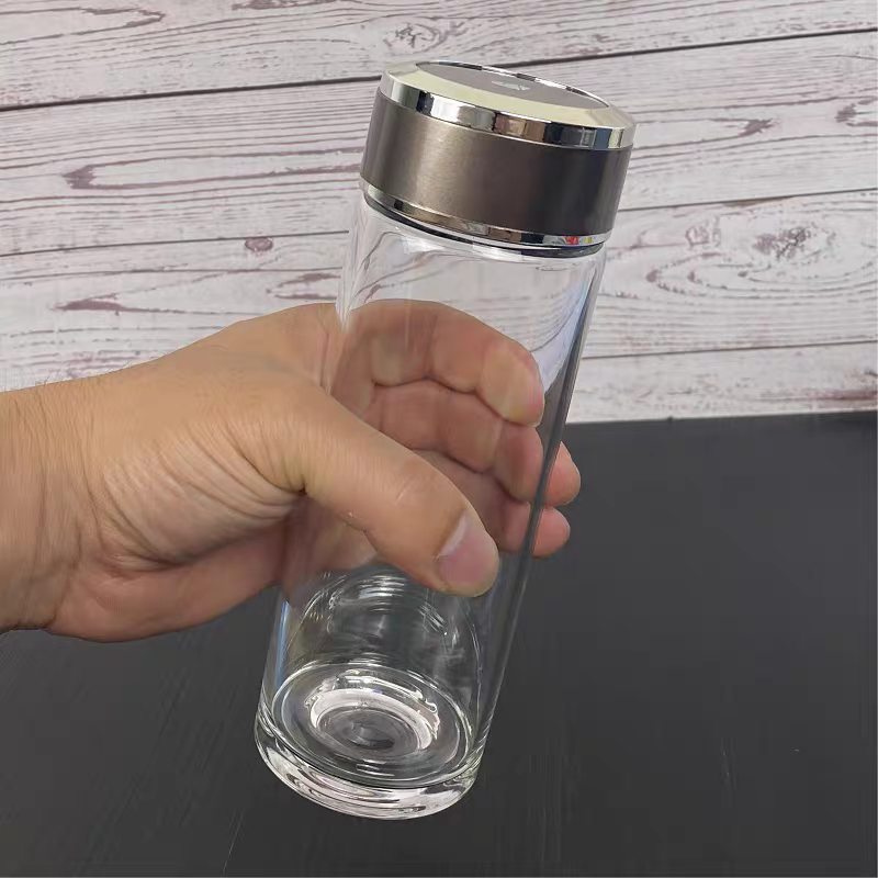 3019-350ml double-layer glass cup, tea-water separation cup, simple business drinking cup for men and women, car and household heat-insulating cup Specification image