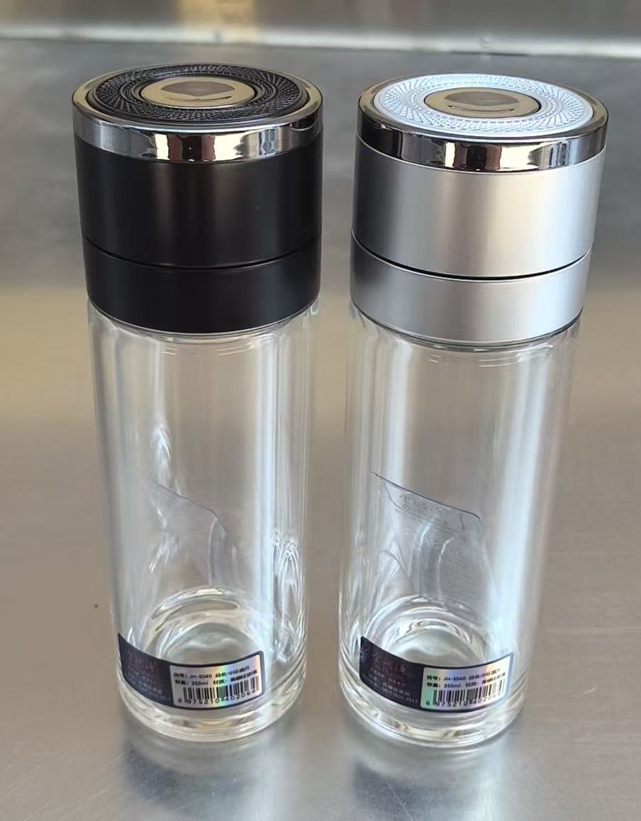 5040-300ml tea-water separation water cup, car one-button lid opening, new men's tea cup, quick-opening double-layer portable press glass cup details Picture