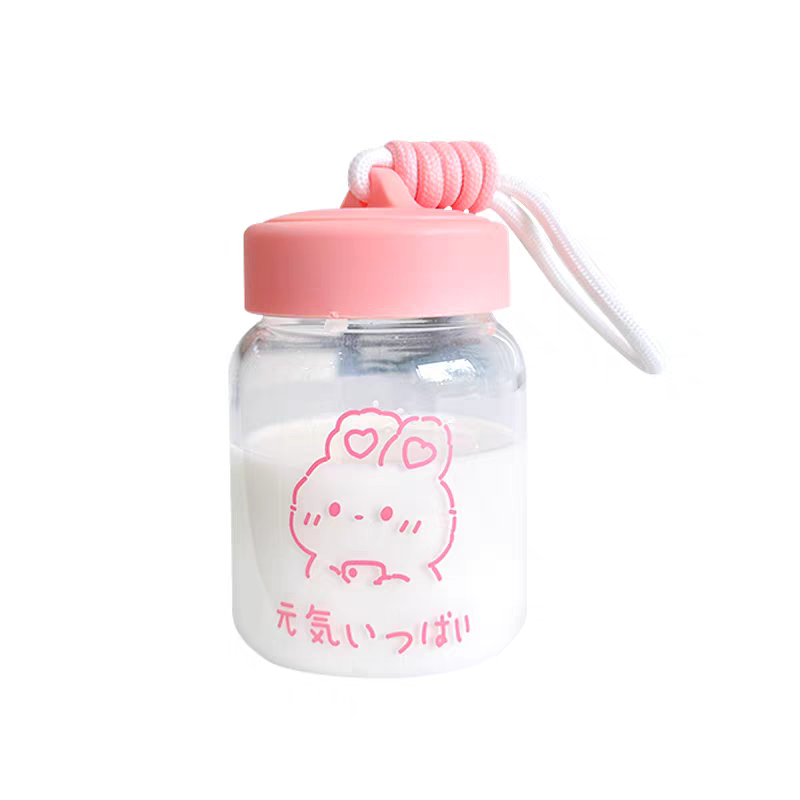 Korean-style high appearance level fresh and light glass cup, portable drawstring drinking cup, children, students, office summer milk cup Item Picture