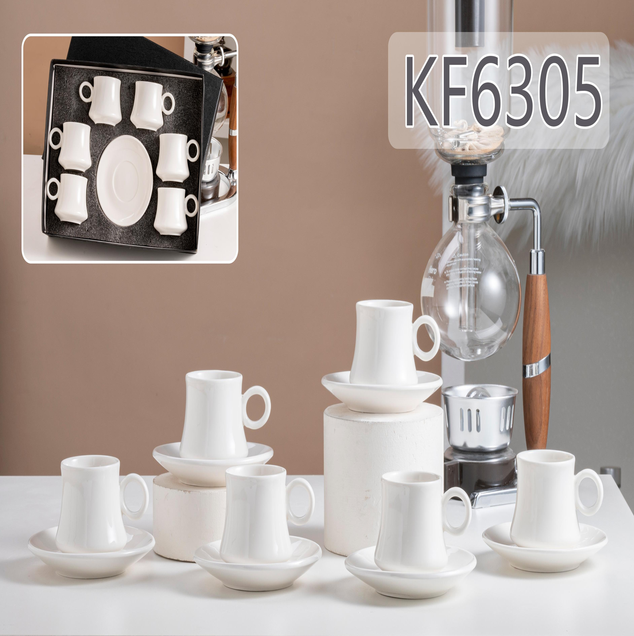 Porcelana fortificada 6 tazas y platos taza blanca KF6305