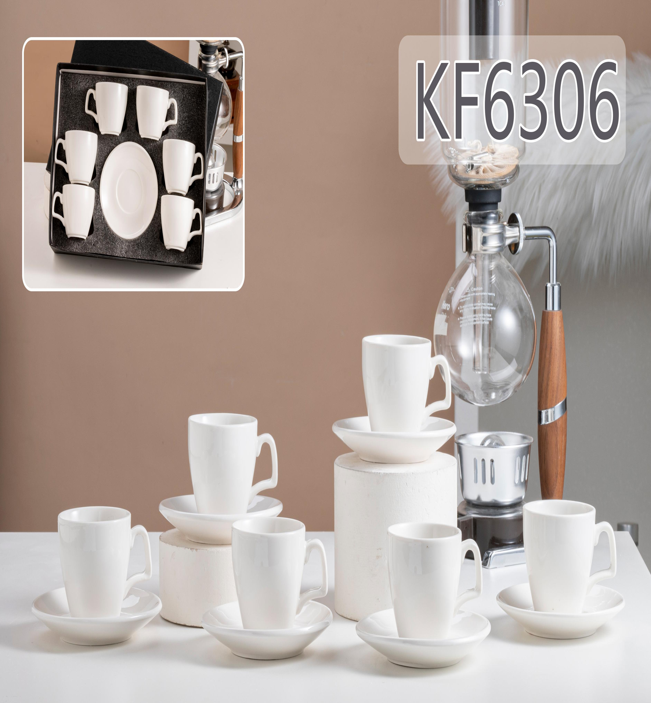 Porcelana fortificada 6 tazas y platos taza blanca KF6306