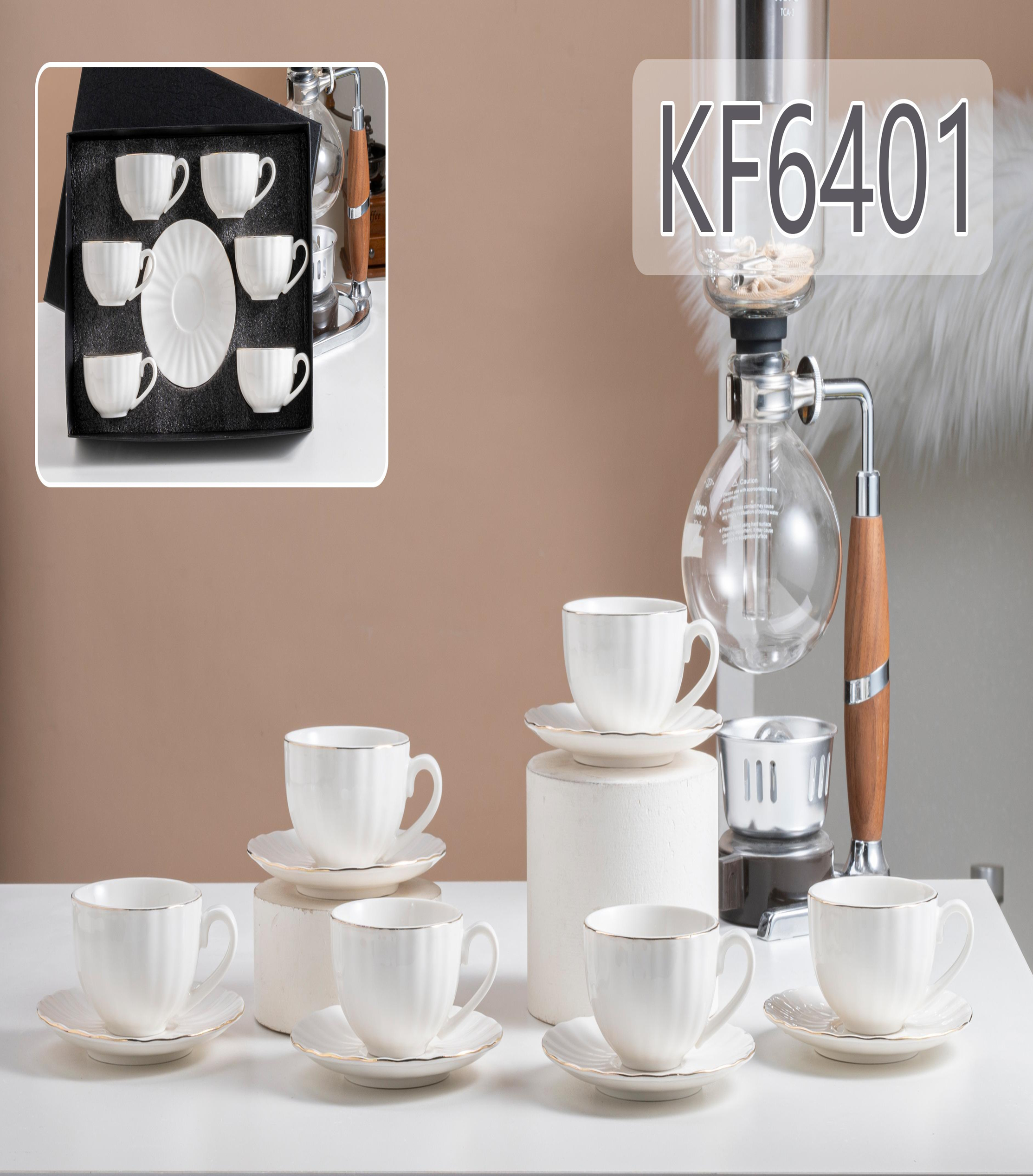 Porcelana reforzada 6 tazas y platos de oro real KF6401