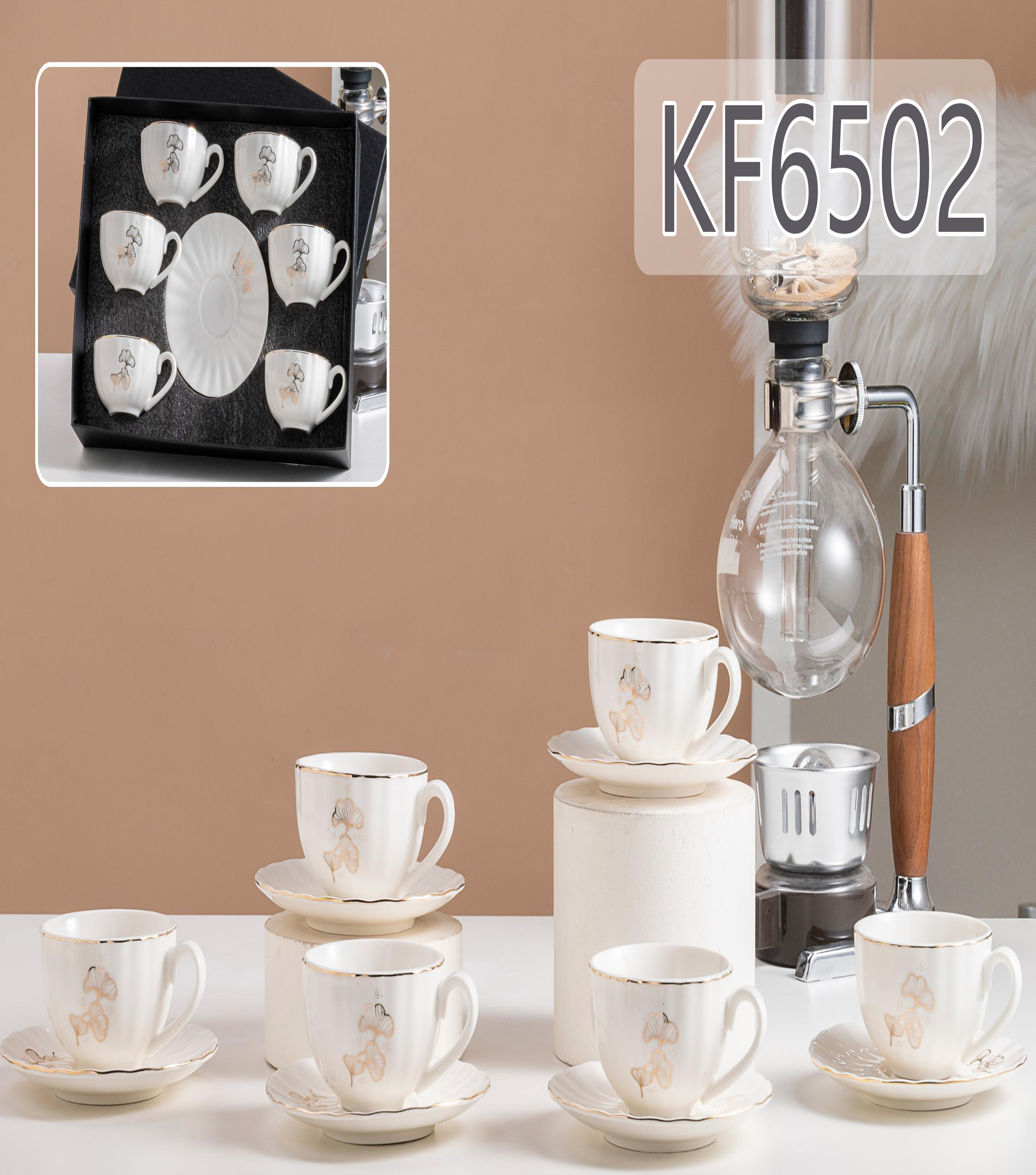 Reinforced porcelain 6-cup dish, white cup KF6502-1