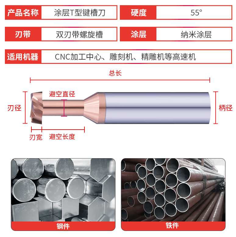 55-degree steel T-shaped tool, 4-edge thickness 1 tungsten steel alloy 2 processing 3CNC tools 5 T-slot coated milling cutter details Picture
