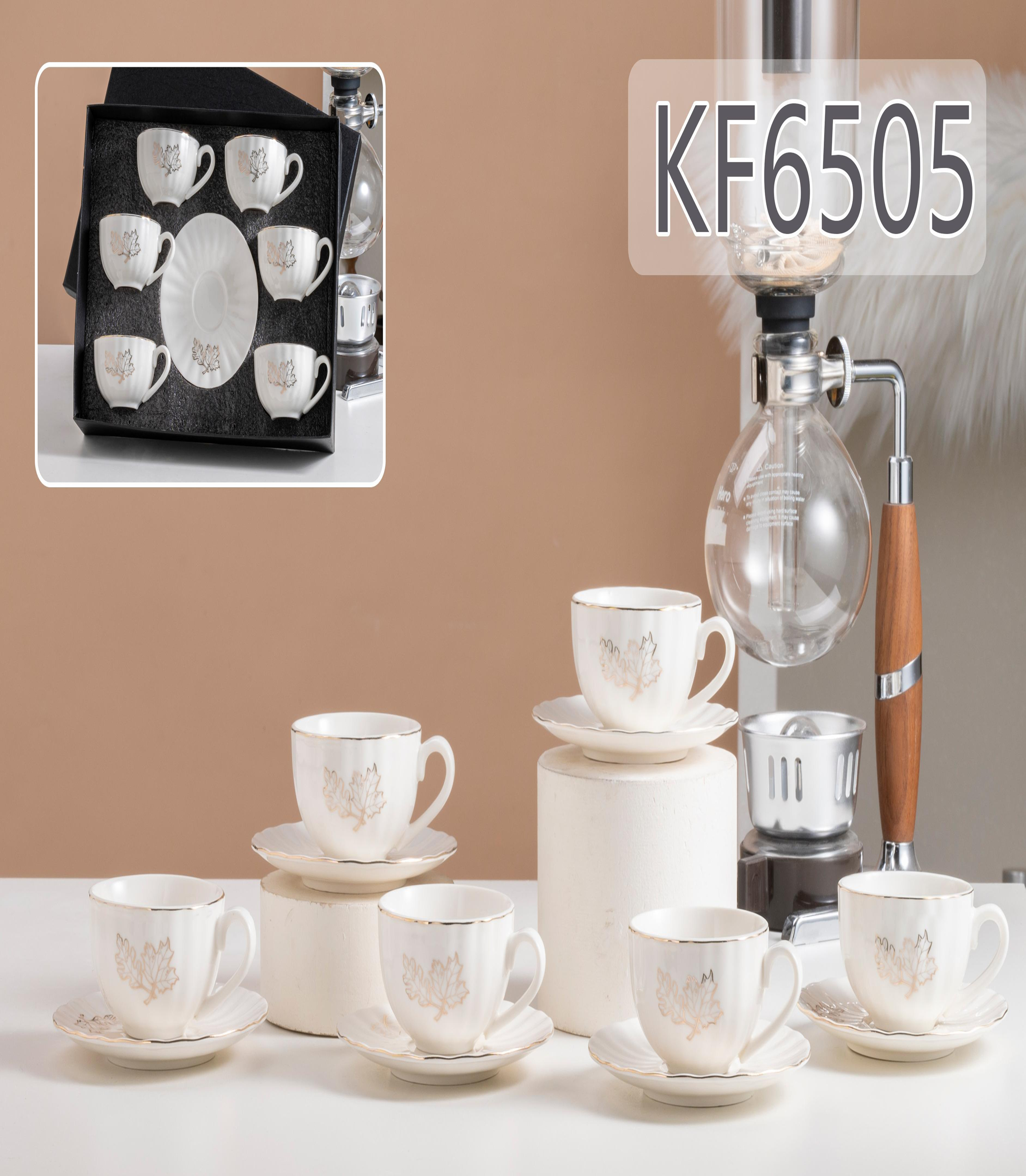 Reinforced porcelain 6-cup plate, white cup KF6505-1