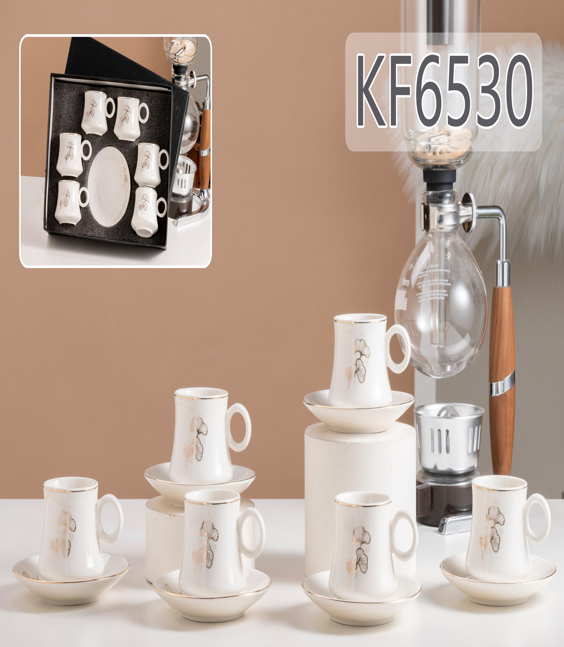 6 cups and plates of reinforced porcelain with genuine gold flower paper and genuine gold KF6530