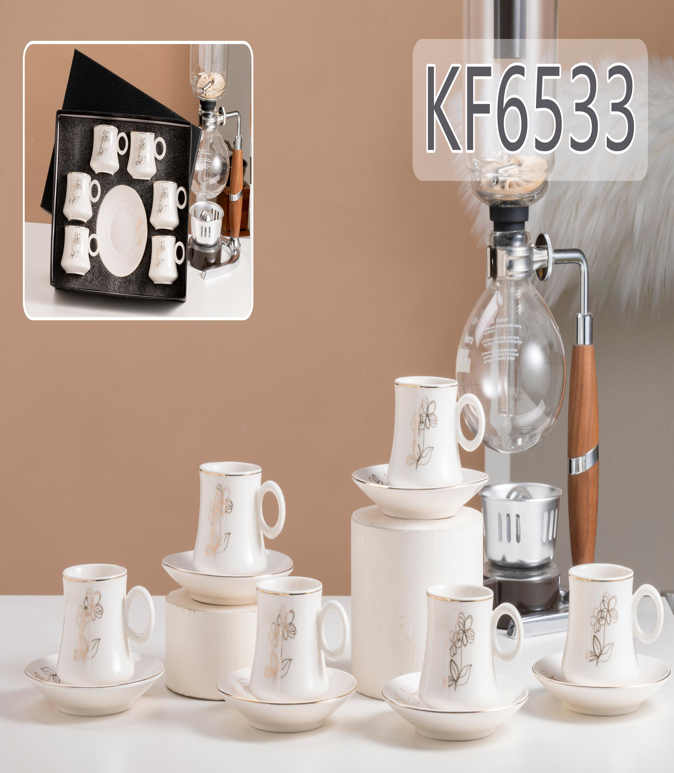 强化瓷  6杯碟    真金花纸+真金   KF6533