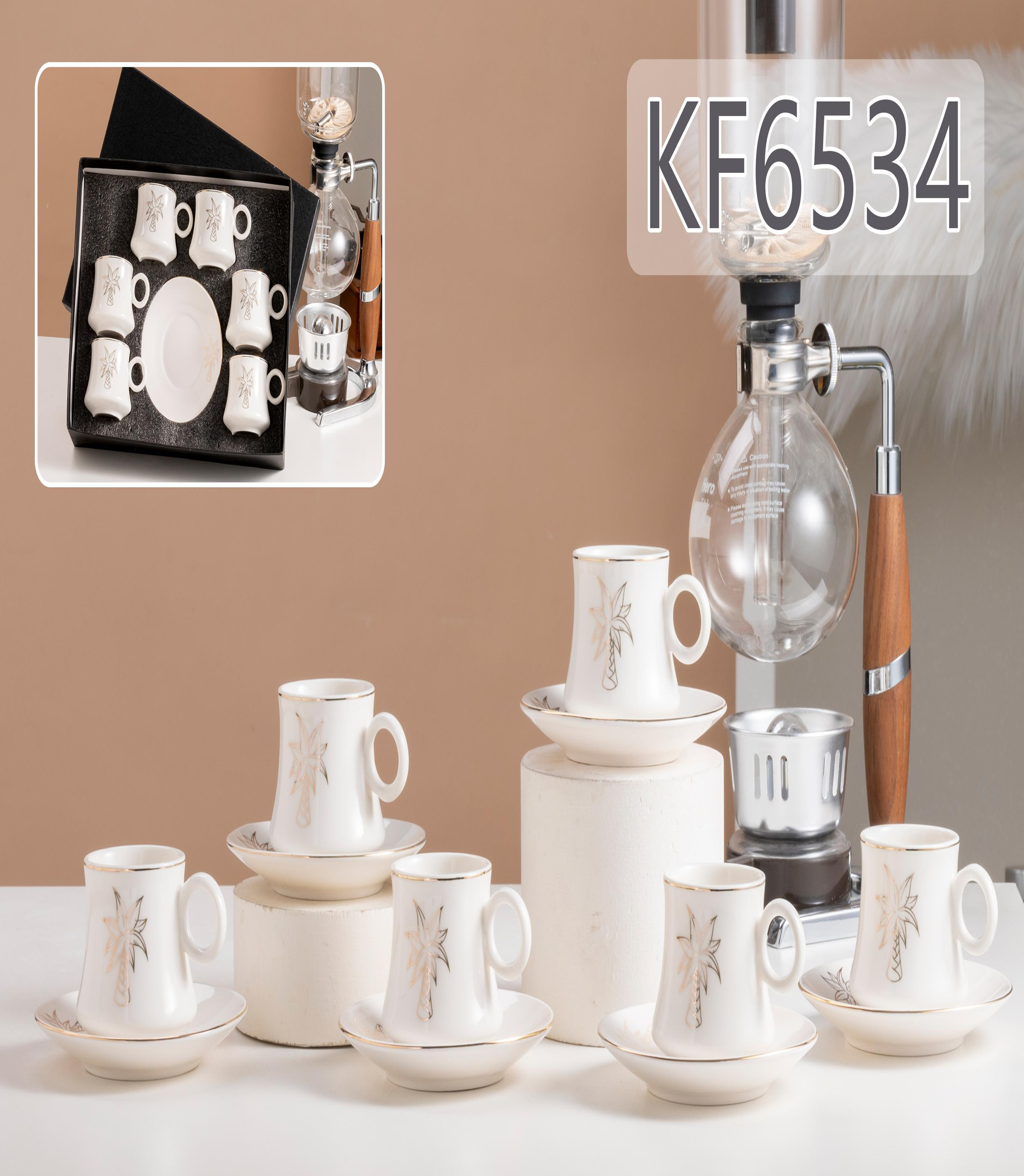6 cups and plates of reinforced porcelain with genuine gold flower paper and genuine gold KF6534