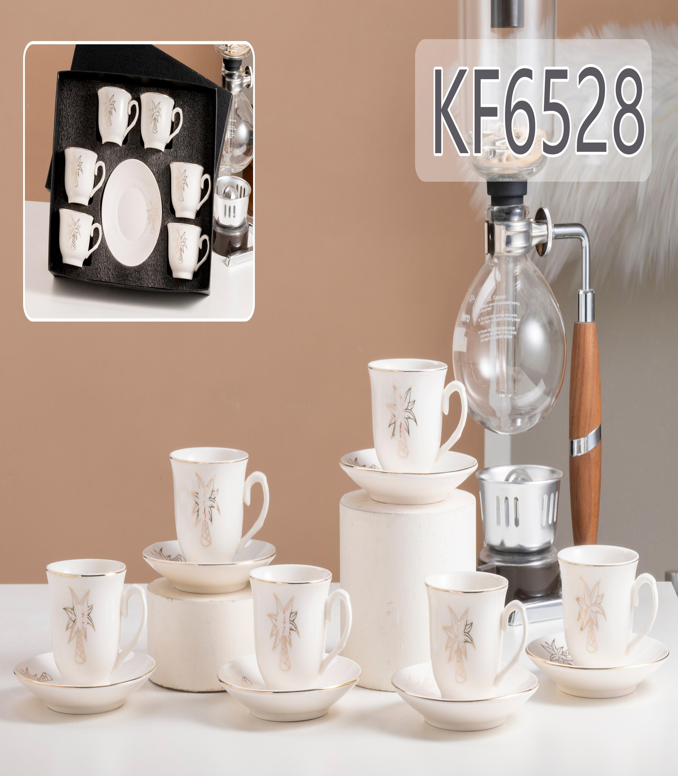 6 cups and plates of reinforced porcelain with genuine gold flower paper and genuine gold KF6528