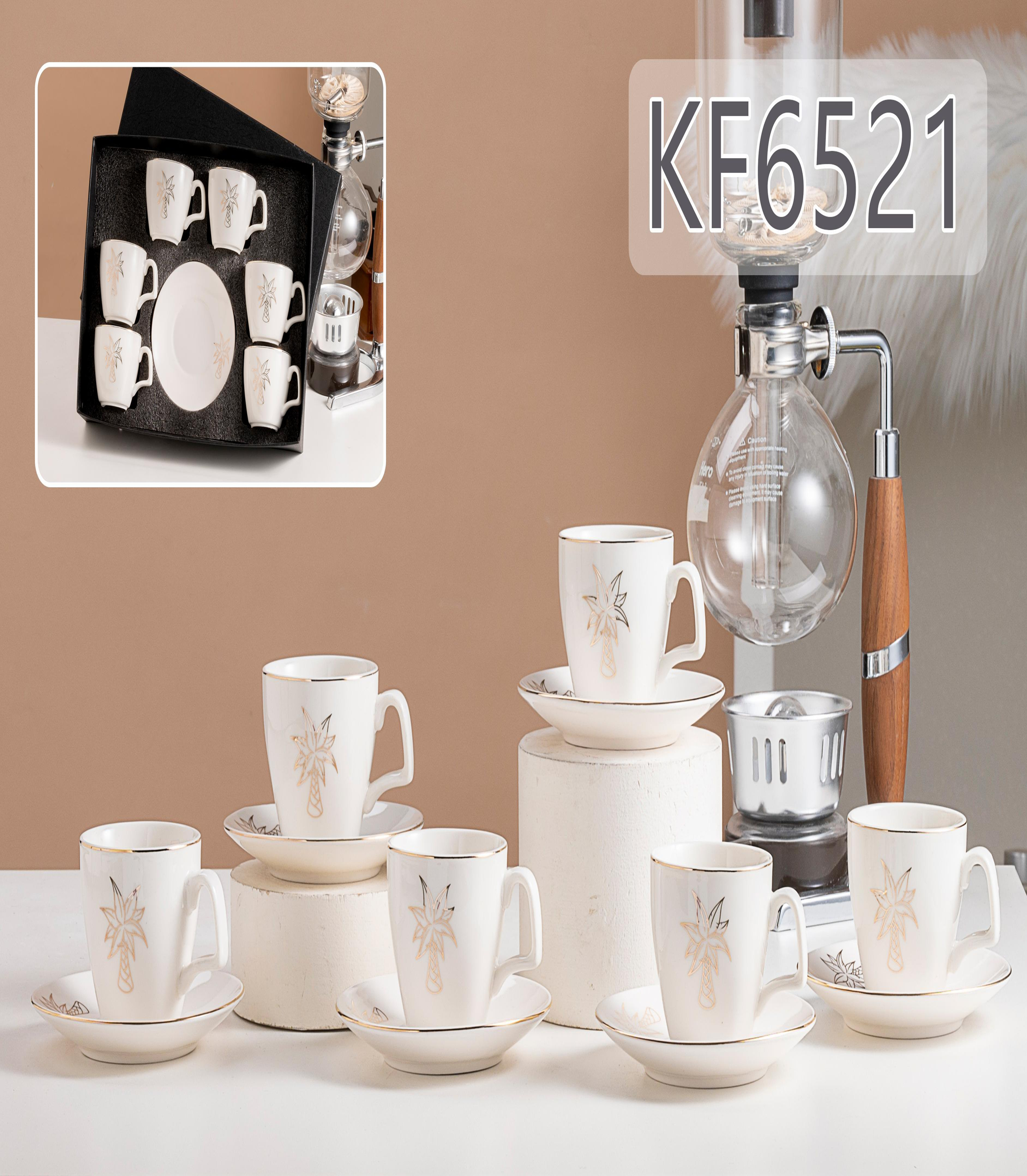 Porcelana fortificada 6 tazas y platos taza blanca KF6521-1