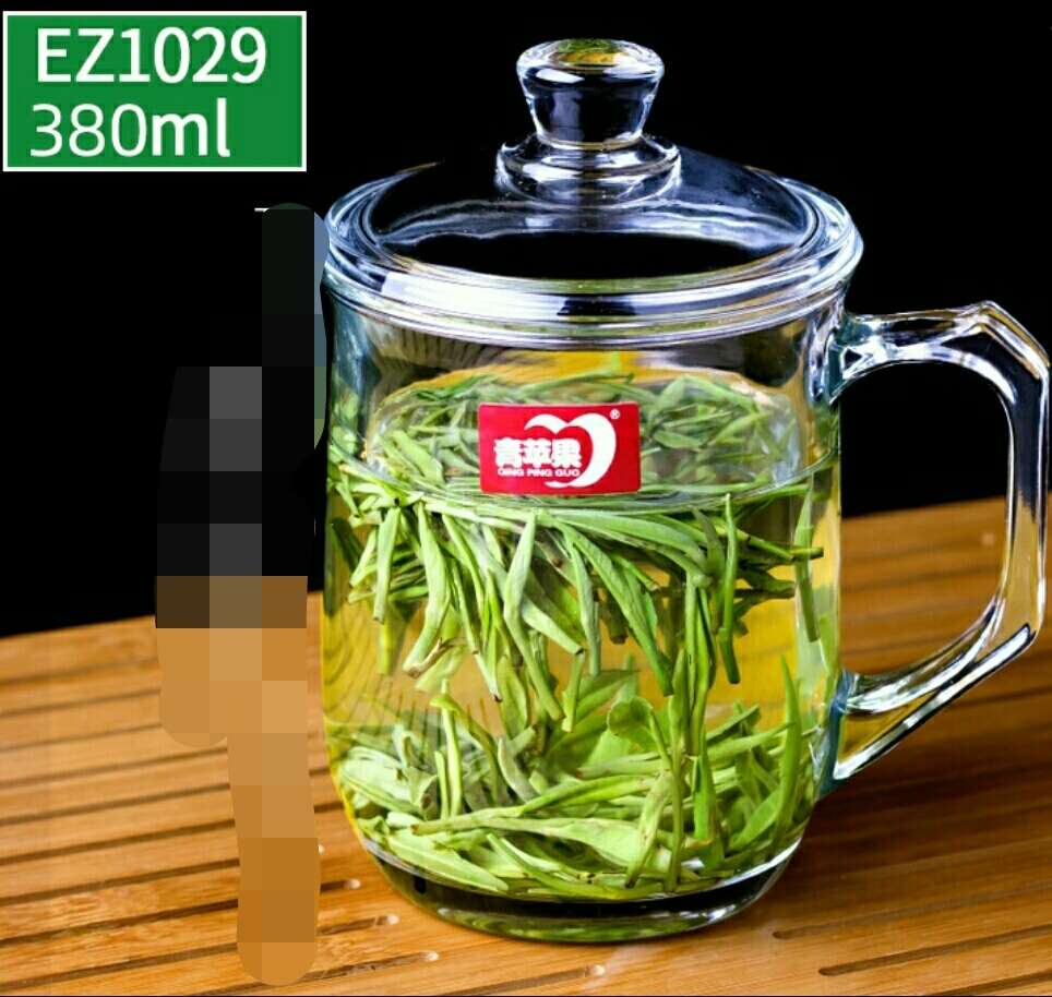 EZ1029 Green Apple Glass Cup, Tea cup with lid, Glass water cup, heat-resistant cup, office men's tea cup with handle, household