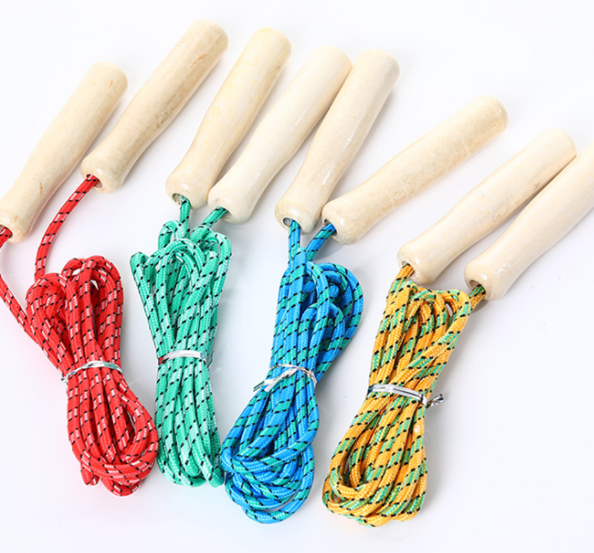 实木柄 空心棉胶单人跳绳儿童健身跳绳健身器材用品