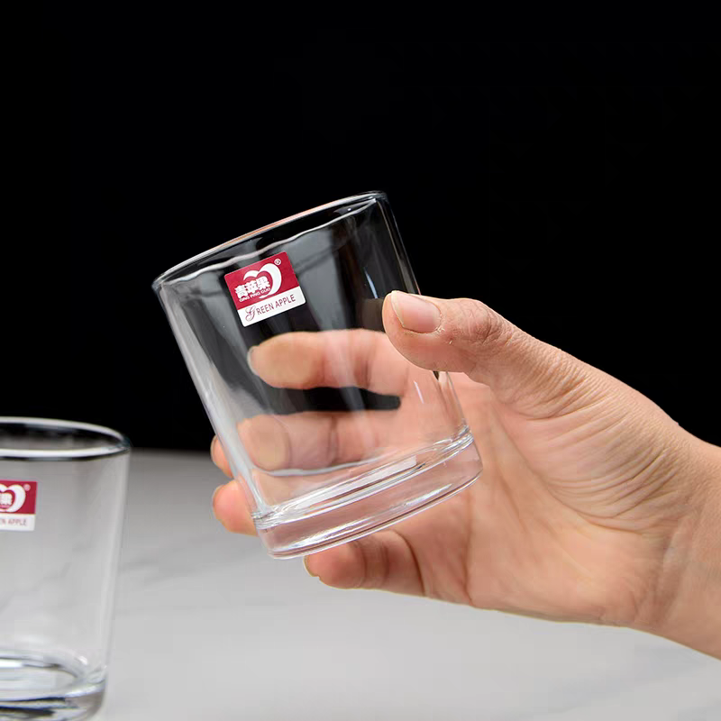 73085 Green apple straight Cup Glass, household water cup, short glass, hotel glass cup, mouthwash cup, tooth brushing cup, thickened detail image 3