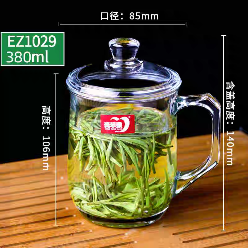 EZ1029 Green Apple Glass Cup, Tea cup with lid, Glass water cup, heat-resistant cup, office men's tea cup with handle, household detail image 2