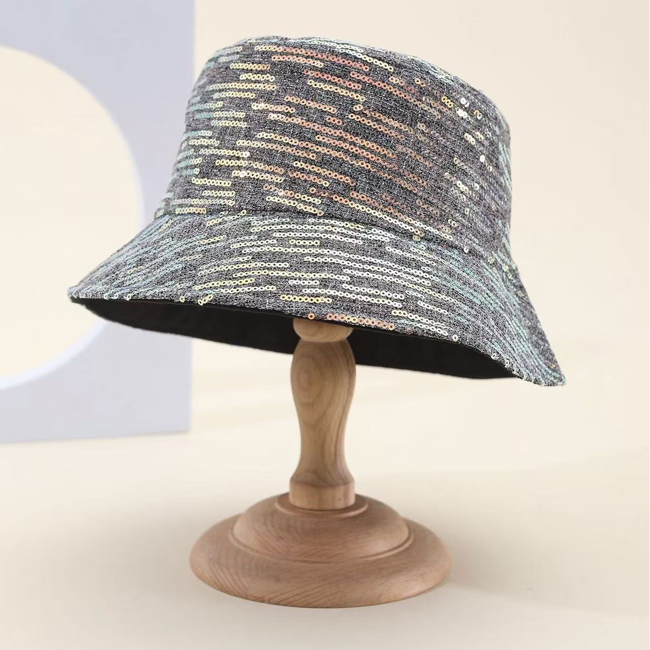 Spring and summer cross-border European and American bestsellers, irregular small sequined fisherman hats, fashionable and versatile, travel sun protection and sunshade foldable basin hats, export adult hats, all size 58CM Item Picture