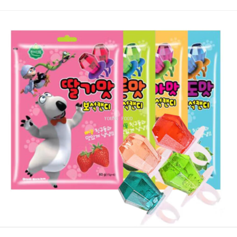 Free shipping for wholesale! Korean Hanmihe Green Grape-flavored gemstone ring Candy 60g Imported snack figurine candy Application Scenario