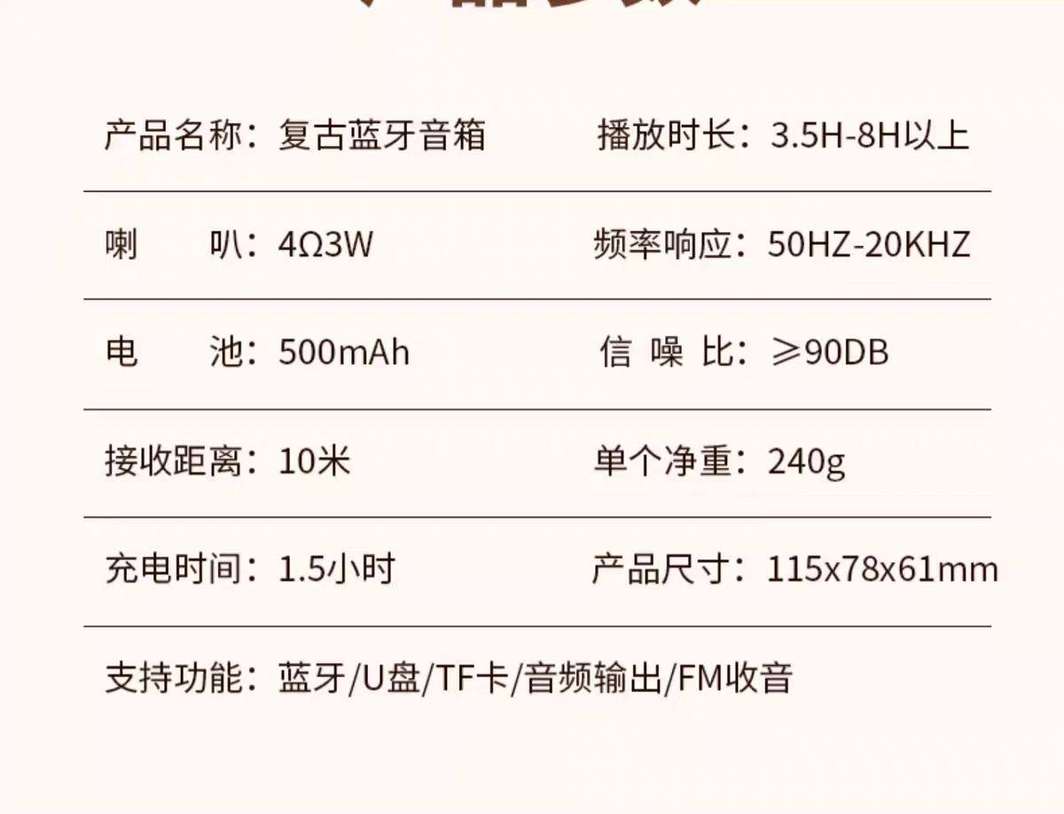 aima艾玛AIMA 蓝牙音响手提复古蓝牙音响小型2025年新款USB插卡u盘无线FM收音机TWS一键连接多功能蓝牙音箱详情图13