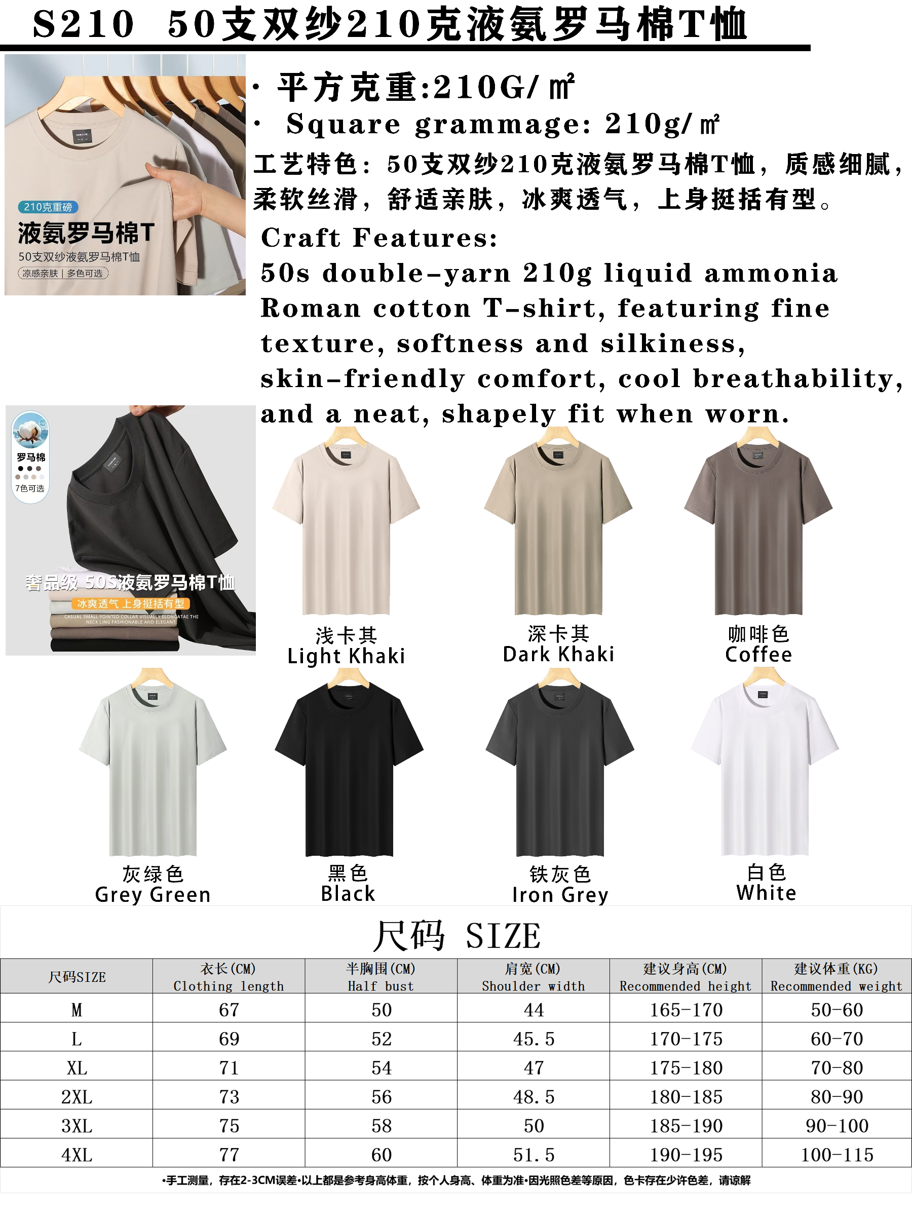 Cross-border 210/㎡ 50-count double-yarn Rowan Roman cotton men's and women's same style short-sleeved T-shirt advertising shirt Men's casual wear cultural shirt advertising shirt T-shirt style novel, comfortable and breathable short-sleeved detail image 1