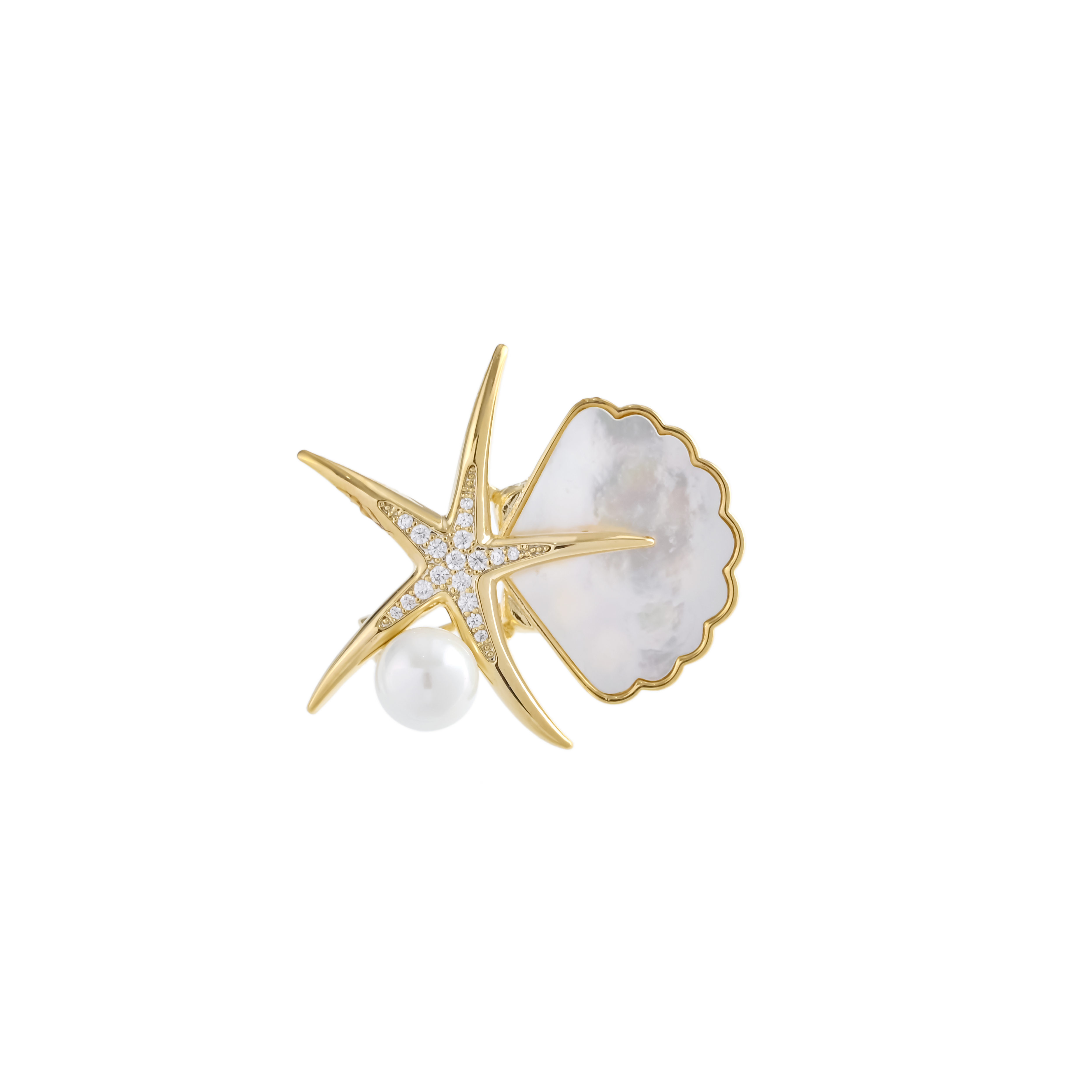 Xuhui brand premium copper plated with real gold, set with zircon and natural mother-of-pearl, fashionable and trendy high-quality brooch Item Picture