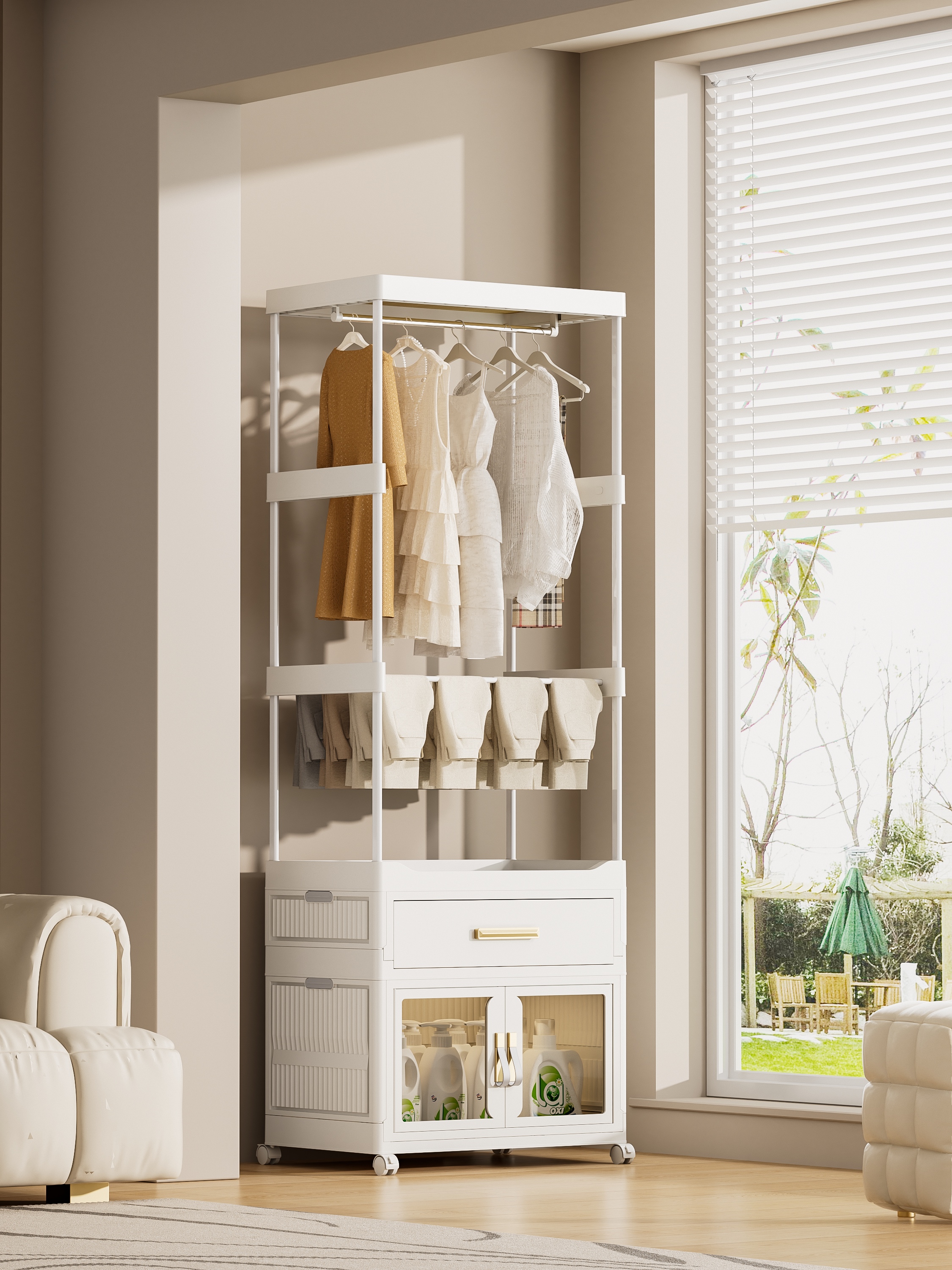 2025新款敞开式可移动折叠收纳塑料衣帽柜【更多规格欢迎进店咨询】