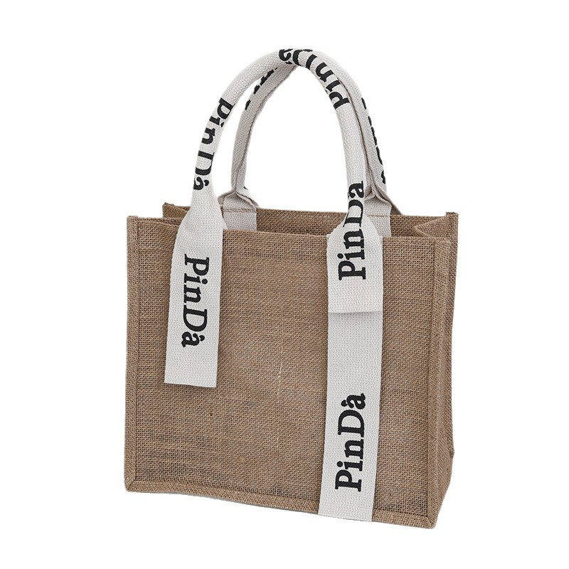 麻布字母手提袋源头工厂现货现代风黄麻购物袋精致收纳袋多型可选白底实物图