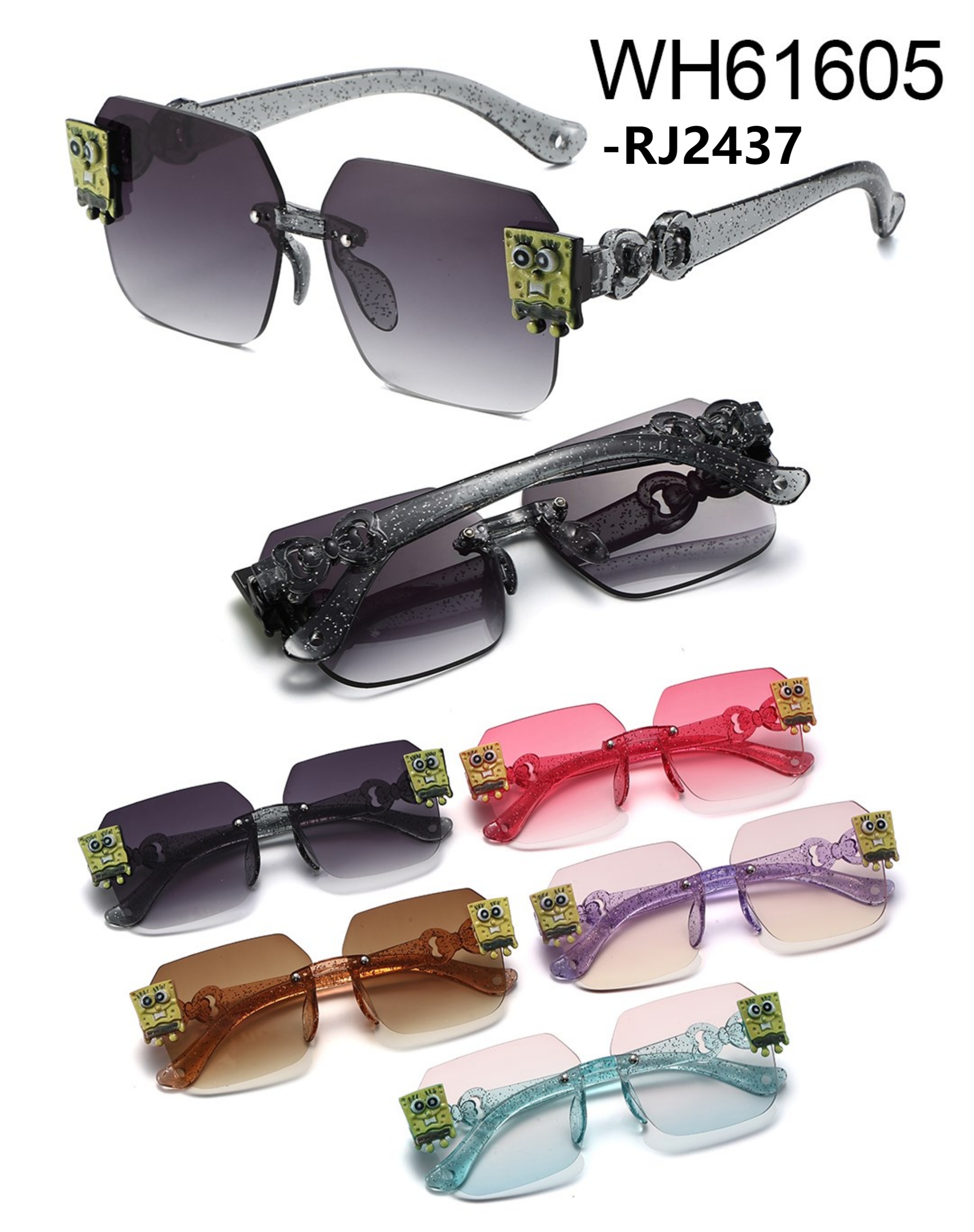 Square SpongeBob SquarePants cute cartoon children's bow-shaped temple sunglasses available in multiple colors