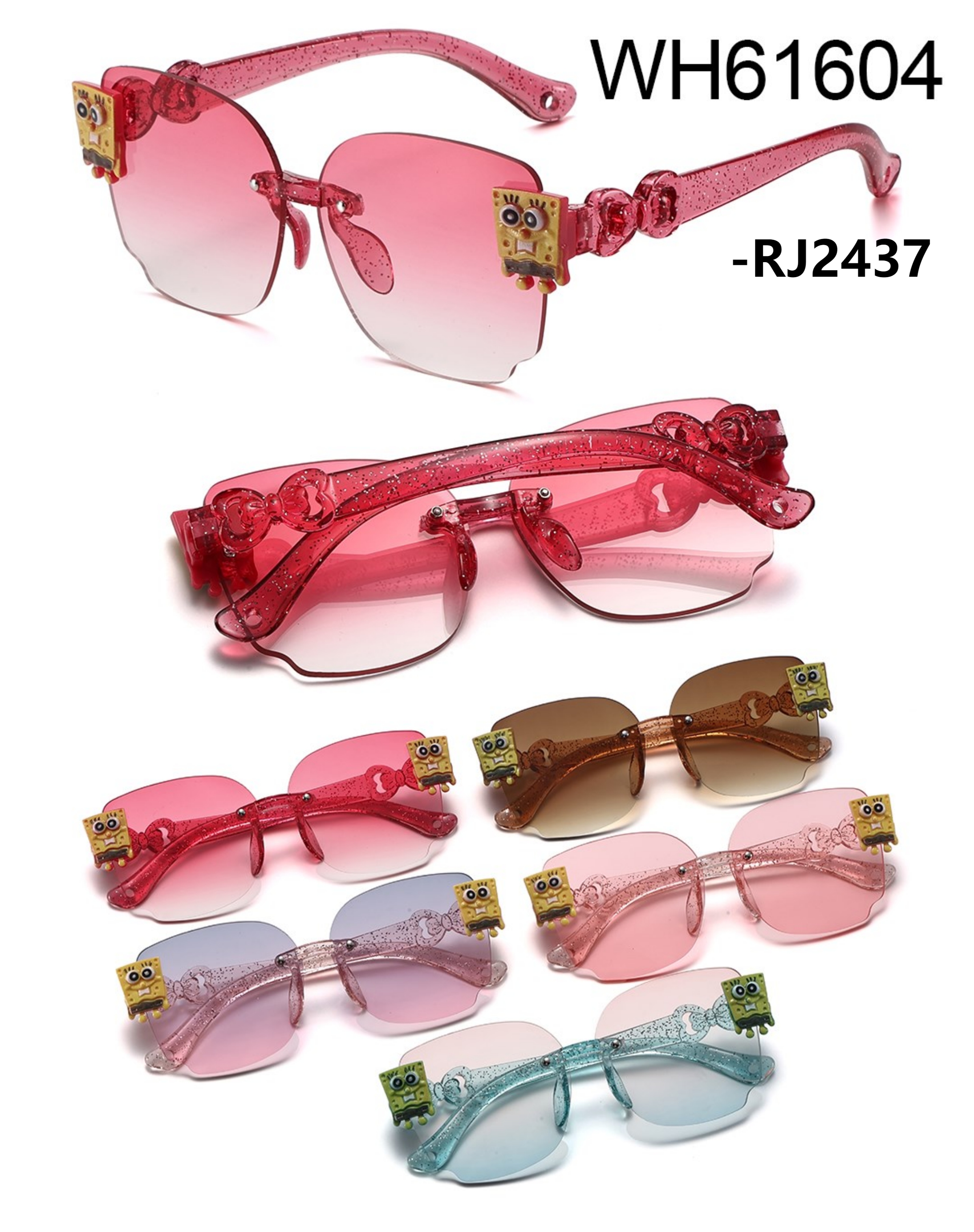 Square transparent SpongeBob SquarePants cute cartoon children's sunglasses available in multiple colors