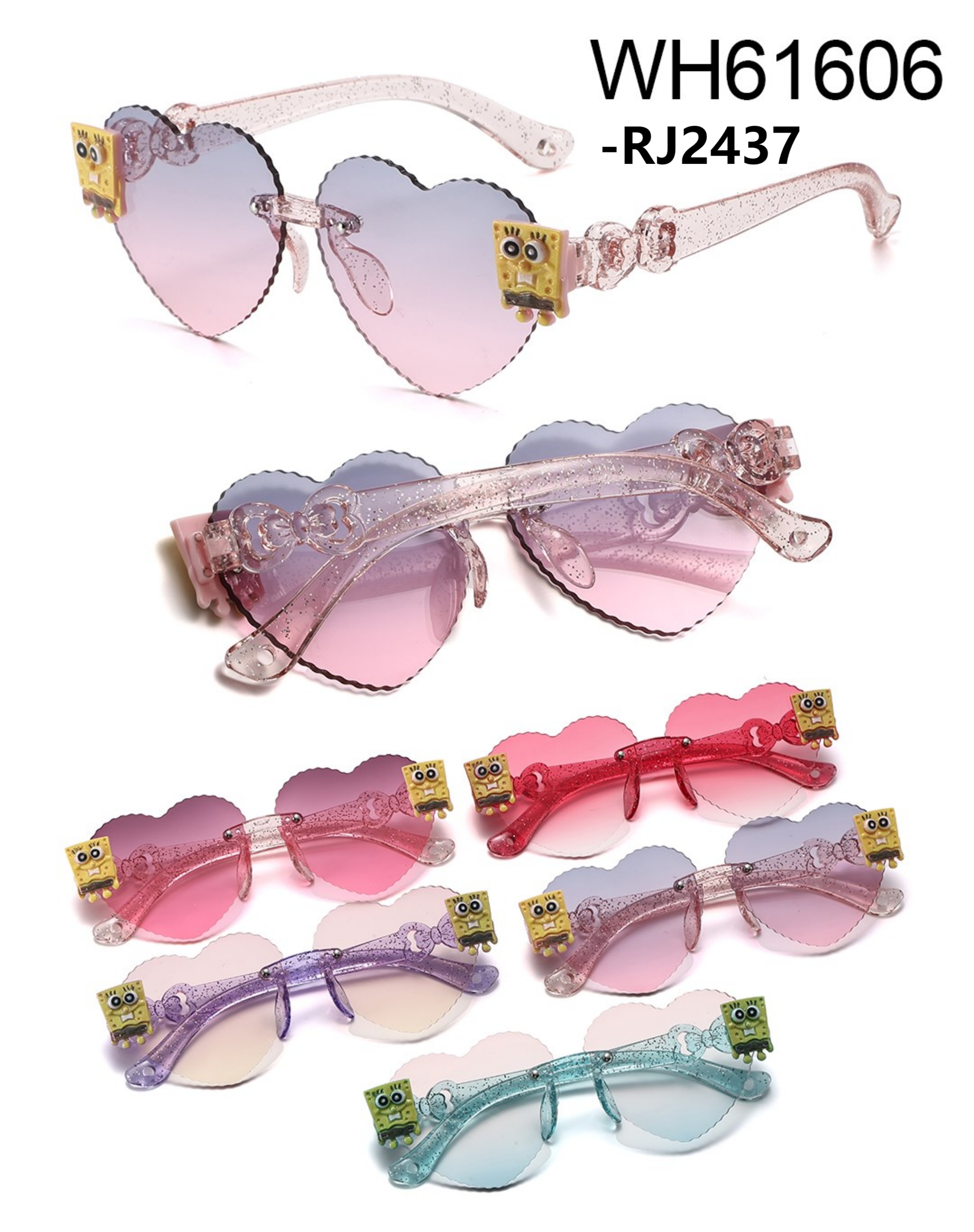 Heart-shaped sponge baby cute cartoon children's bow temple sunglasses available in multiple colors