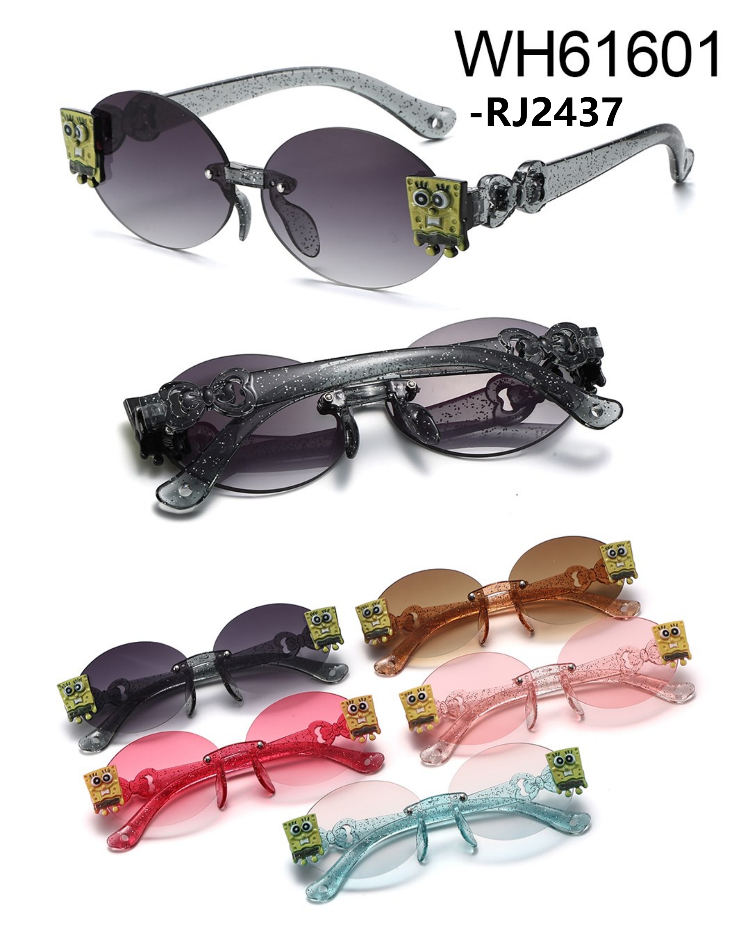 Oval-shaped SpongeBob SquarePants cute cartoon children's sunglasses available in multiple colors