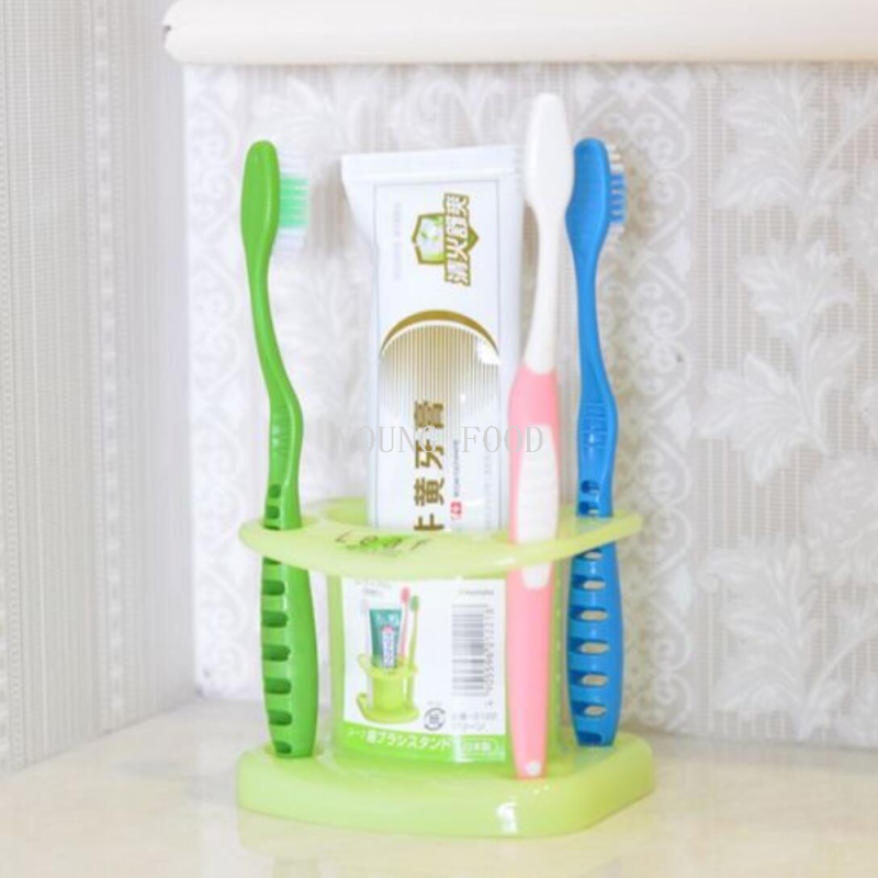 包邮！INOMATA日本进口牙刷架牙膏架卫浴收纳架 5孔牙刷座 绿色白底实物图
