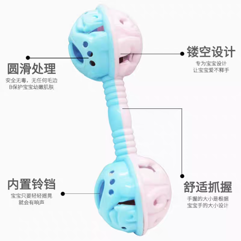 Baby hand-cranked bell soothing hand-grasping double-headed hand-cranked bell toy, baby intelligence grasping early education intelligence hand-cranked bell detail image 6