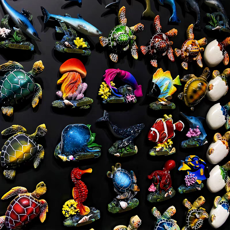 A series of creative hand-painted three-dimensional Marine animal decorative items and magnetic fridge magnets for Marine tourism souvenirs in Maldives, South America and other places details Picture