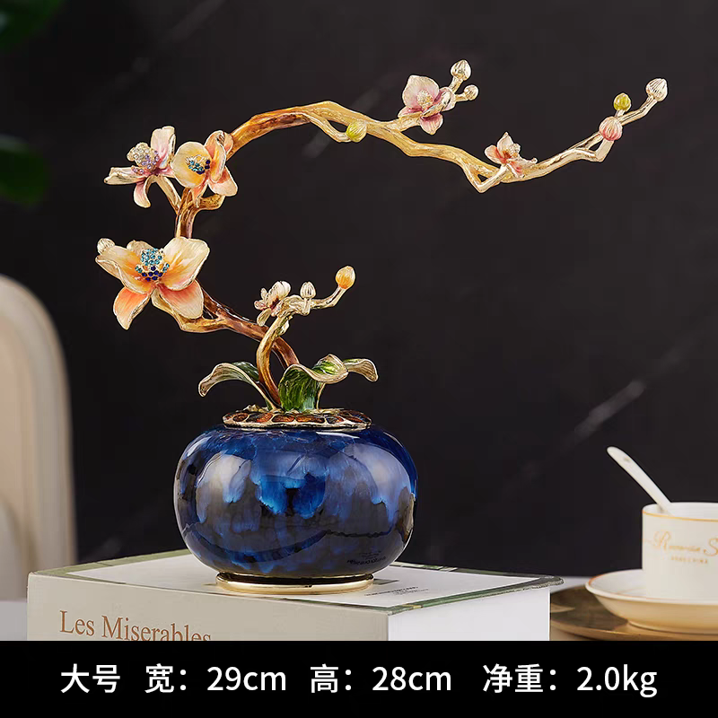 信意工艺珐琅彩花艺摆件轻奢高档客厅电视柜玄关高级感装饰品乔迁新居礼物