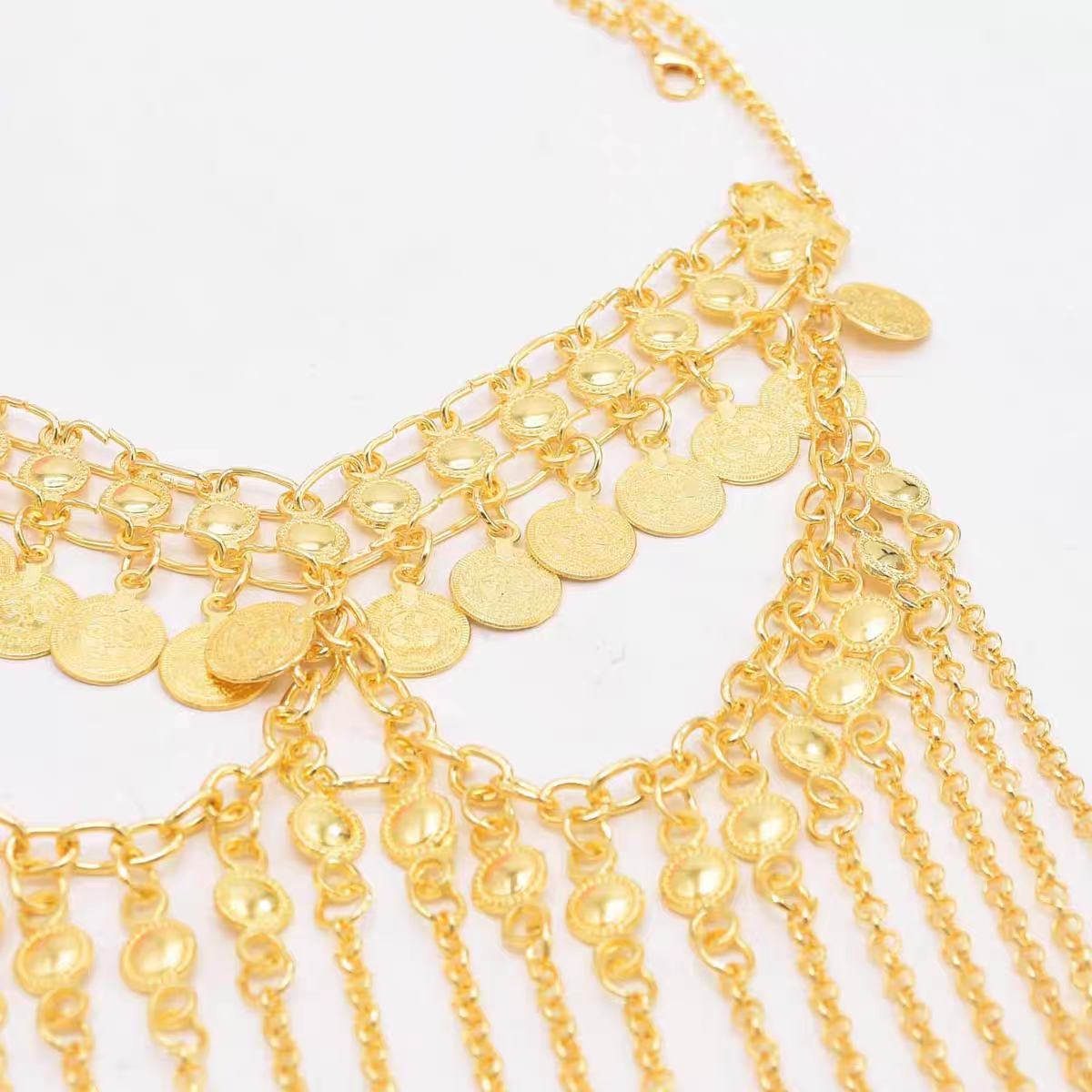 欧美中东民族风波西米亚风情夸张流苏小金币舞蹈面罩面纱细节图