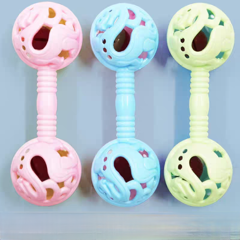 Baby hand-cranked bell soothing hand-grasping double-headed hand-cranked bell toy, baby intelligence grasping early education intelligence hand-cranked bell Item Picture