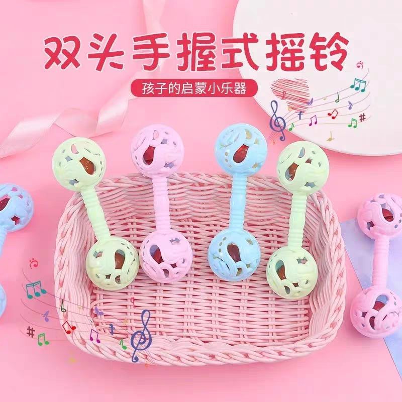 Baby hand-cranked bell soothing hand-grasping double-headed hand-cranked bell toy, baby intelligence grasping early education intelligence hand-cranked bell detail image 2