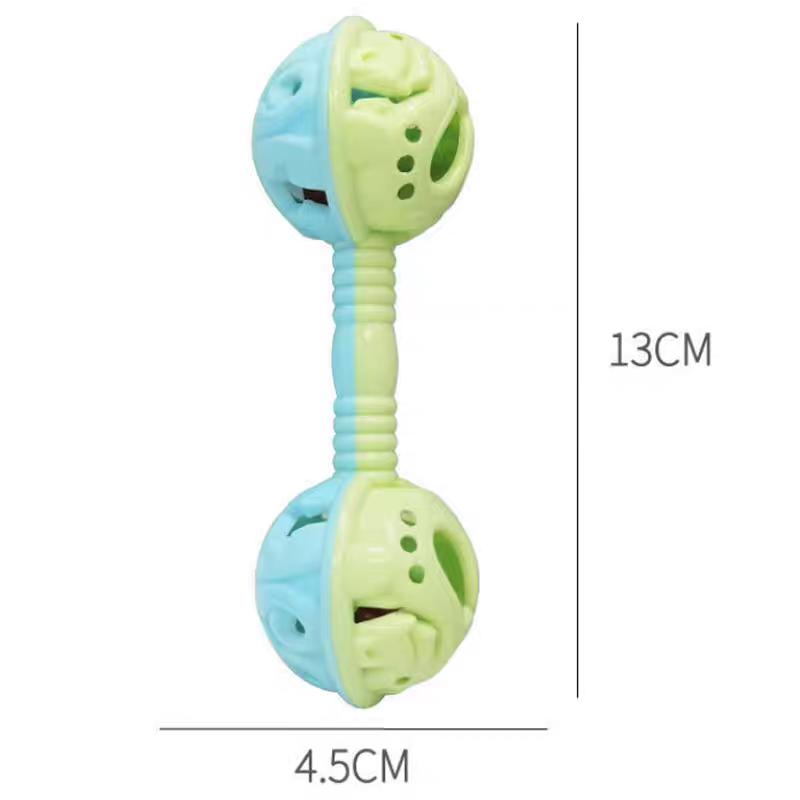 Baby hand-cranked bell soothing hand-grasping double-headed hand-cranked bell toy, baby intelligence grasping early education intelligence hand-cranked bell Application Scenario