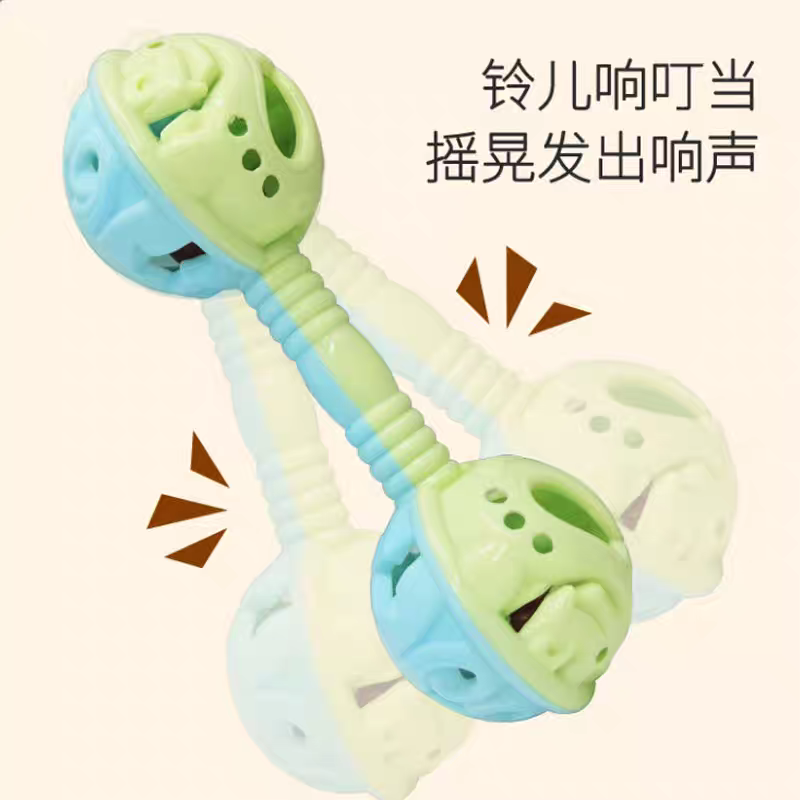 Baby hand-cranked bell soothing hand-grasping double-headed hand-cranked bell toy, baby intelligence grasping early education intelligence hand-cranked bell details Picture